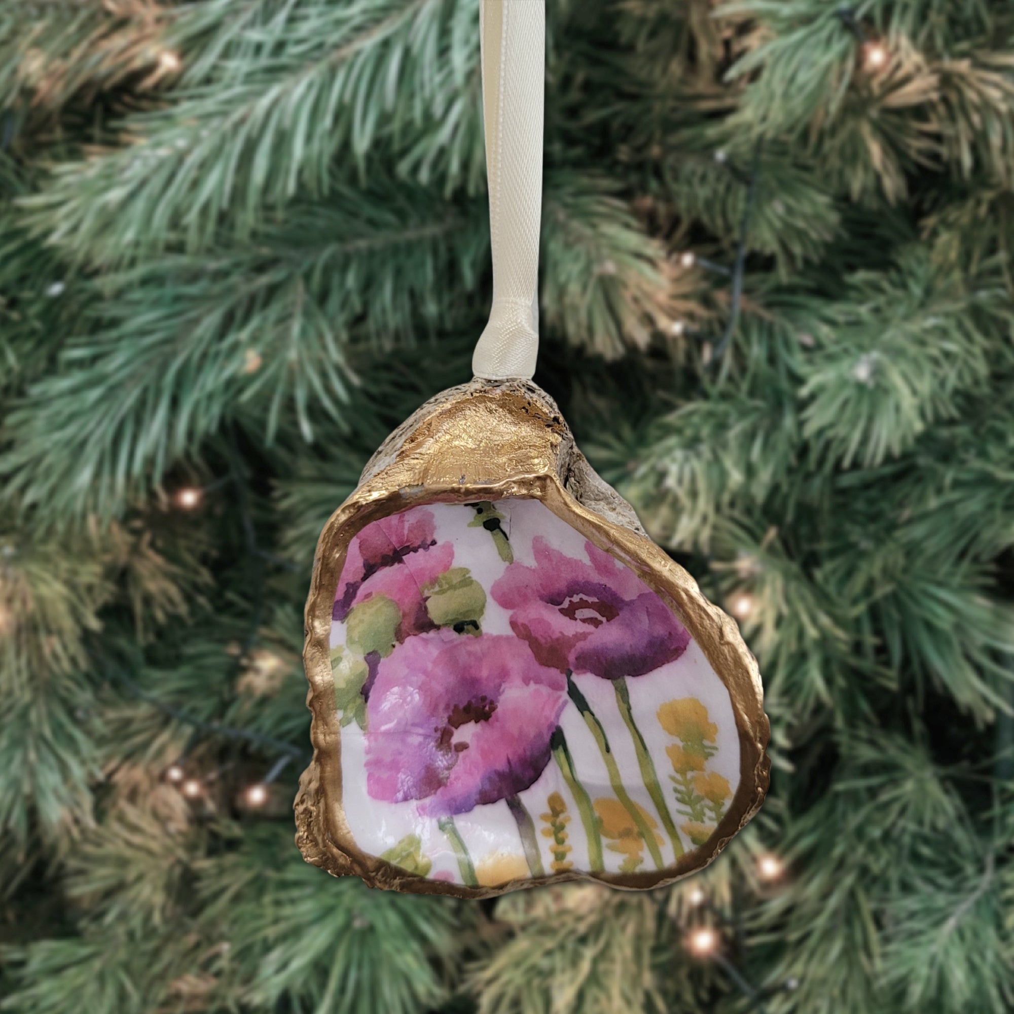 Purple Poppy Floral Ornament • Oyster Shell