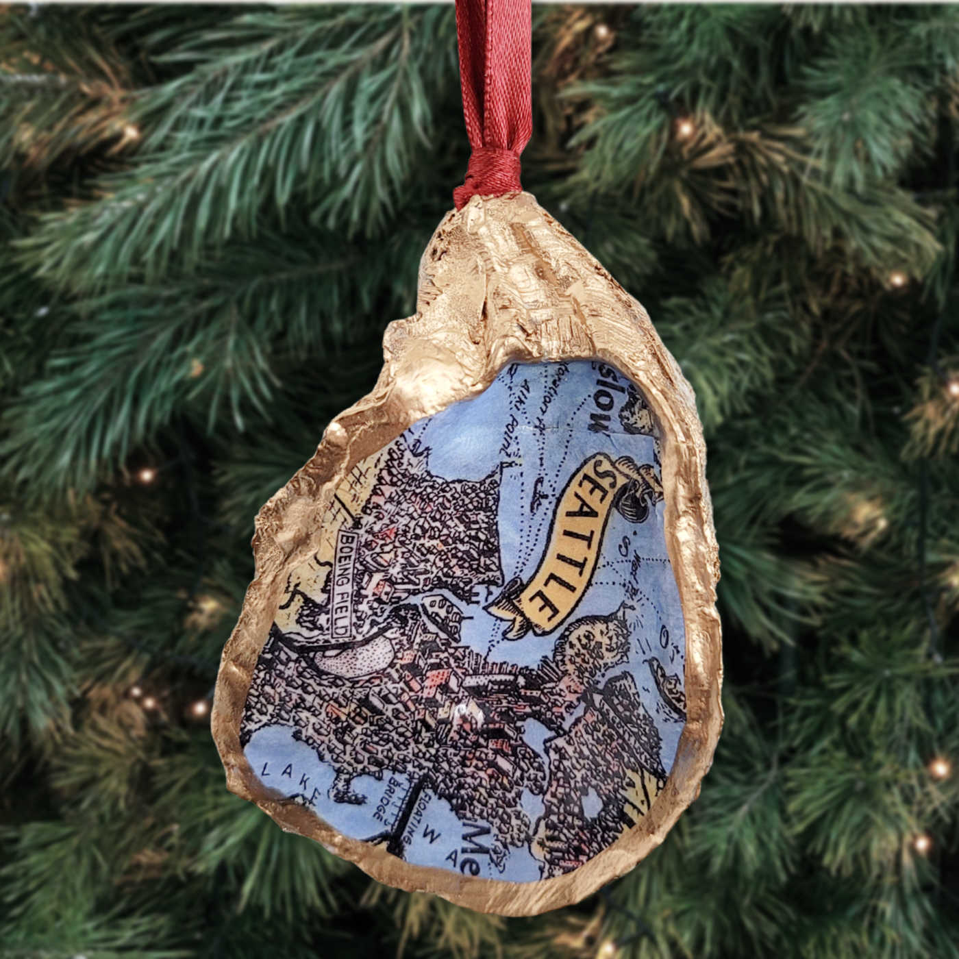 Seattle Map Ornament • Oyster Shell