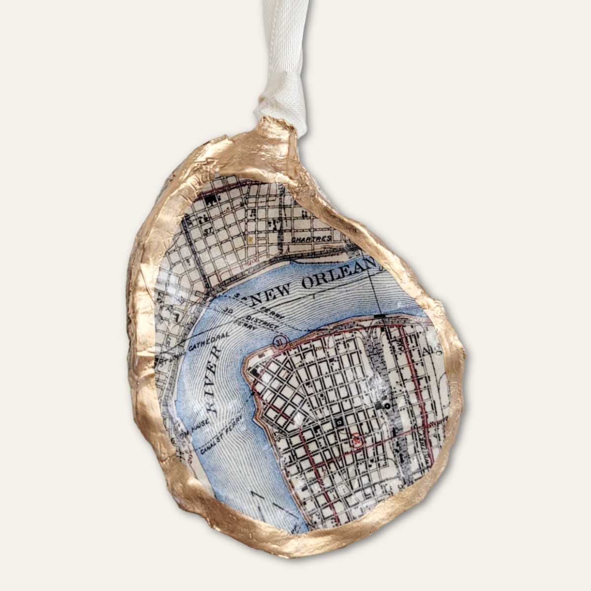 New Orleans Map Oyster Shell Ornament  • Choice of Map