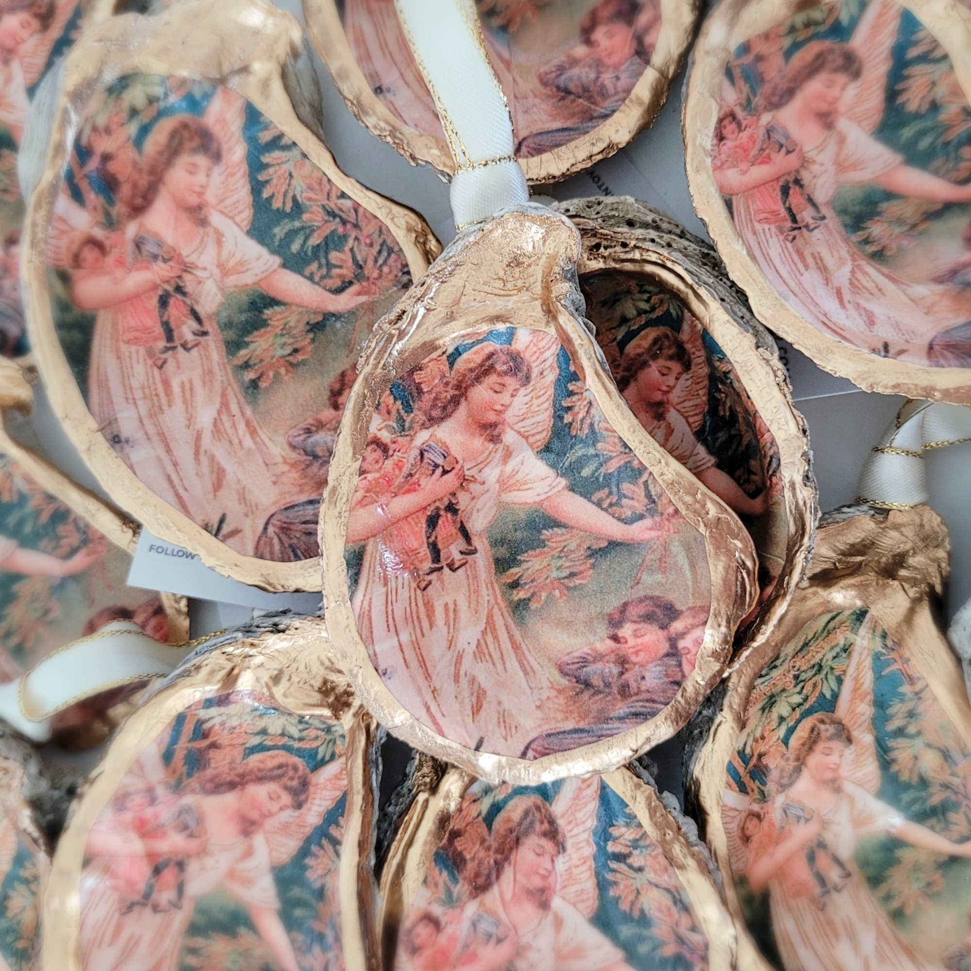 Angel Bearing Gifts • Oyster Shell Ornament