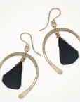 Black Tourmaline Arch Hammered Earrings