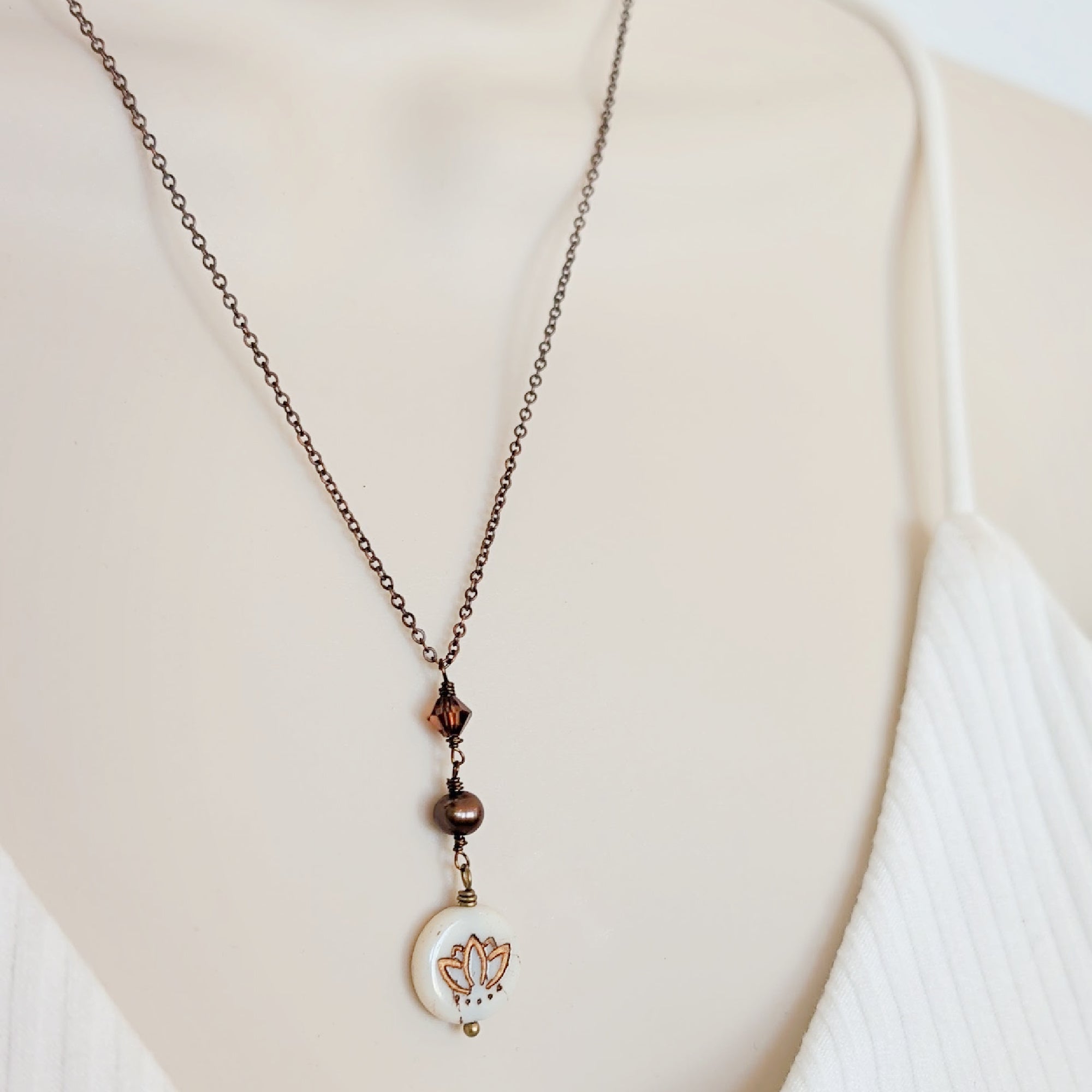 Lotus Necklace • Swarovski Crystal & Freshwater Pearl