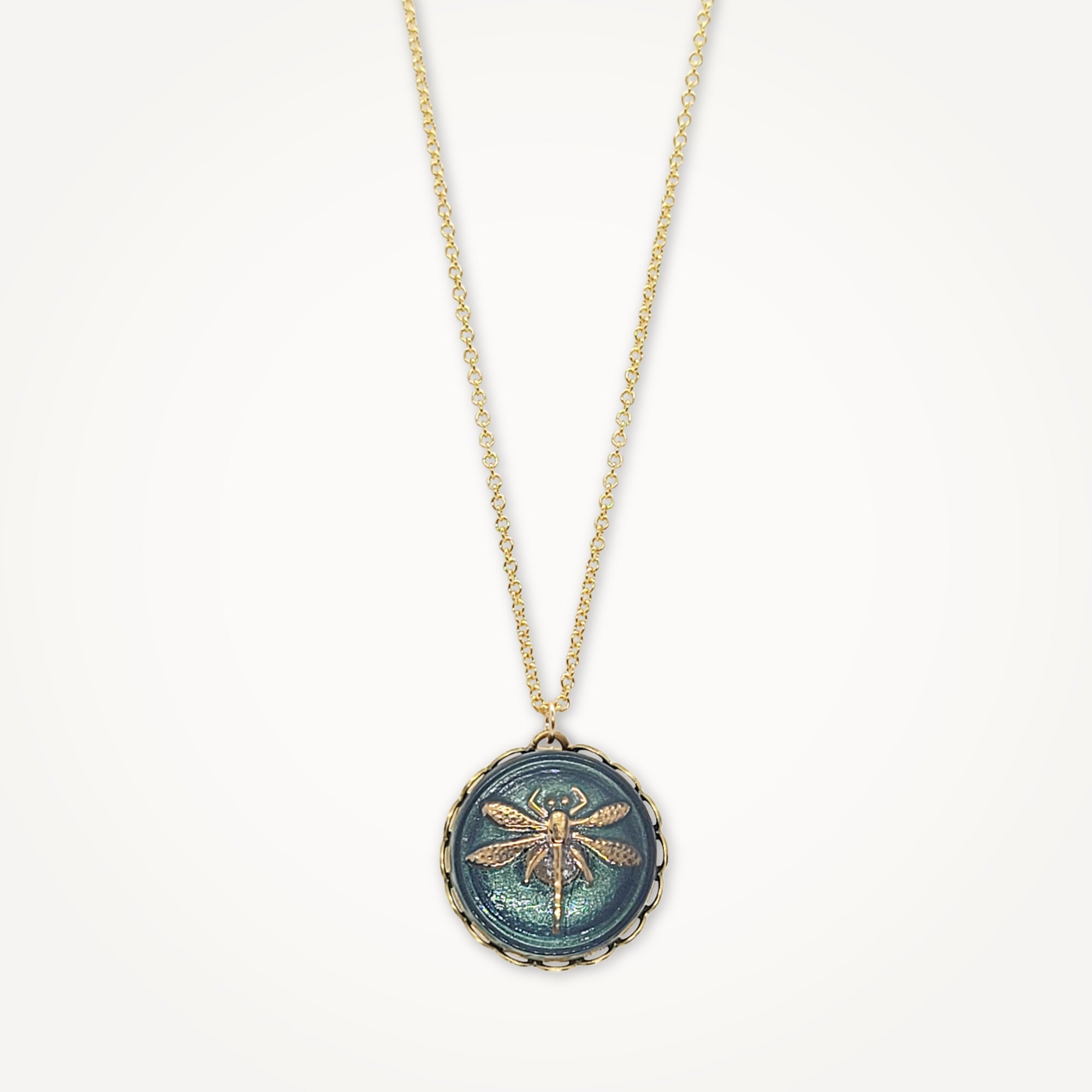 Vintage Button Necklace • Dragonfly