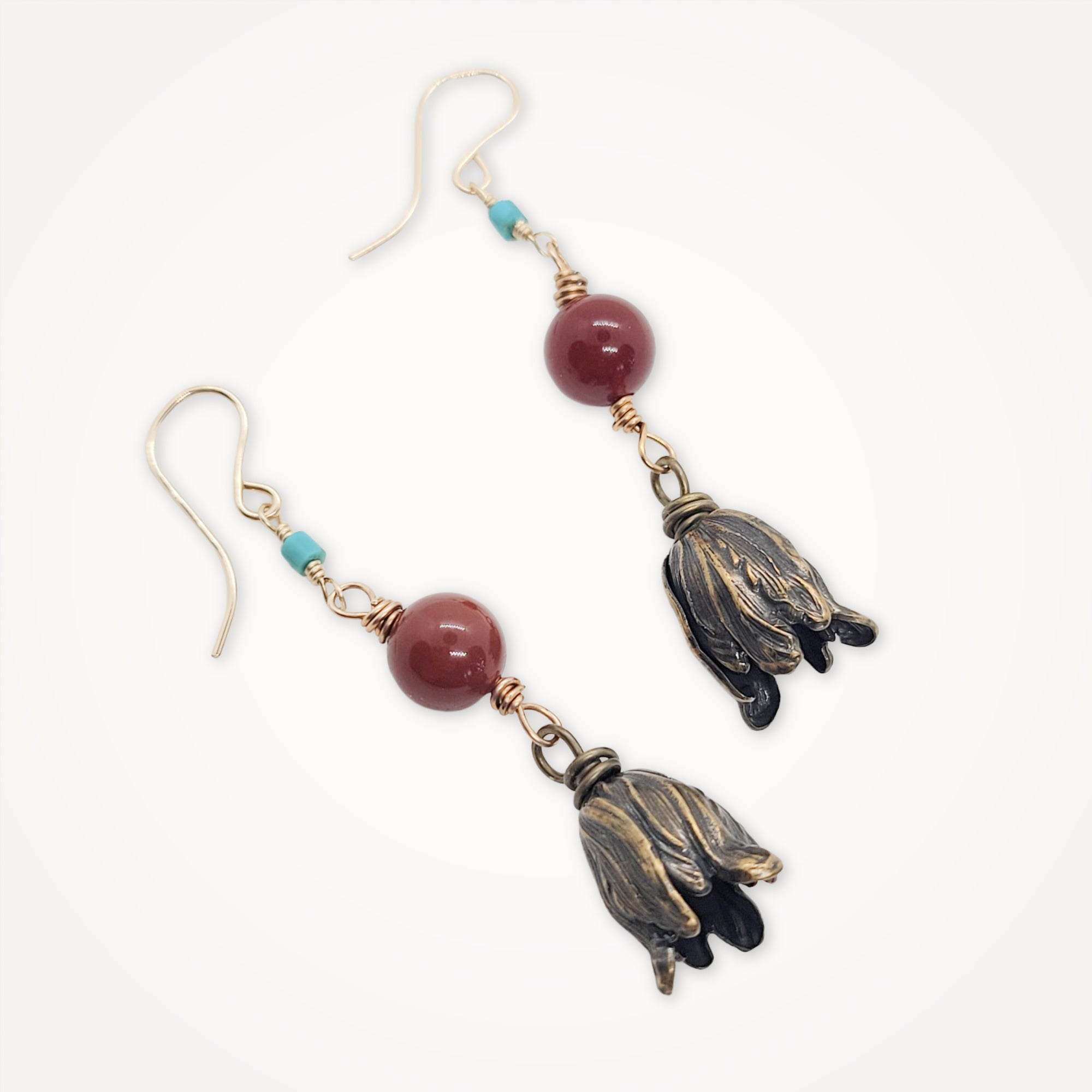 Squash Blossom Earrings • Turquoise Carnelian