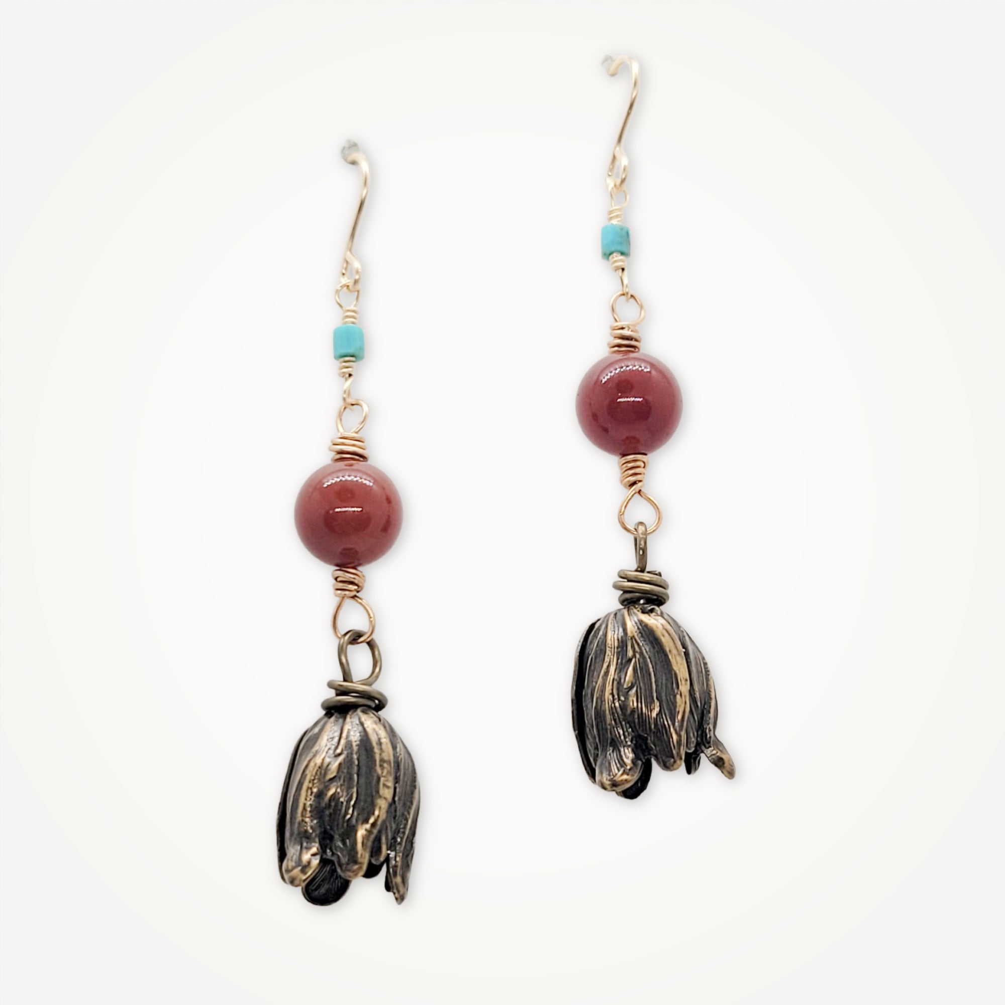 Squash Blossom Earrings • Turquoise Carnelian