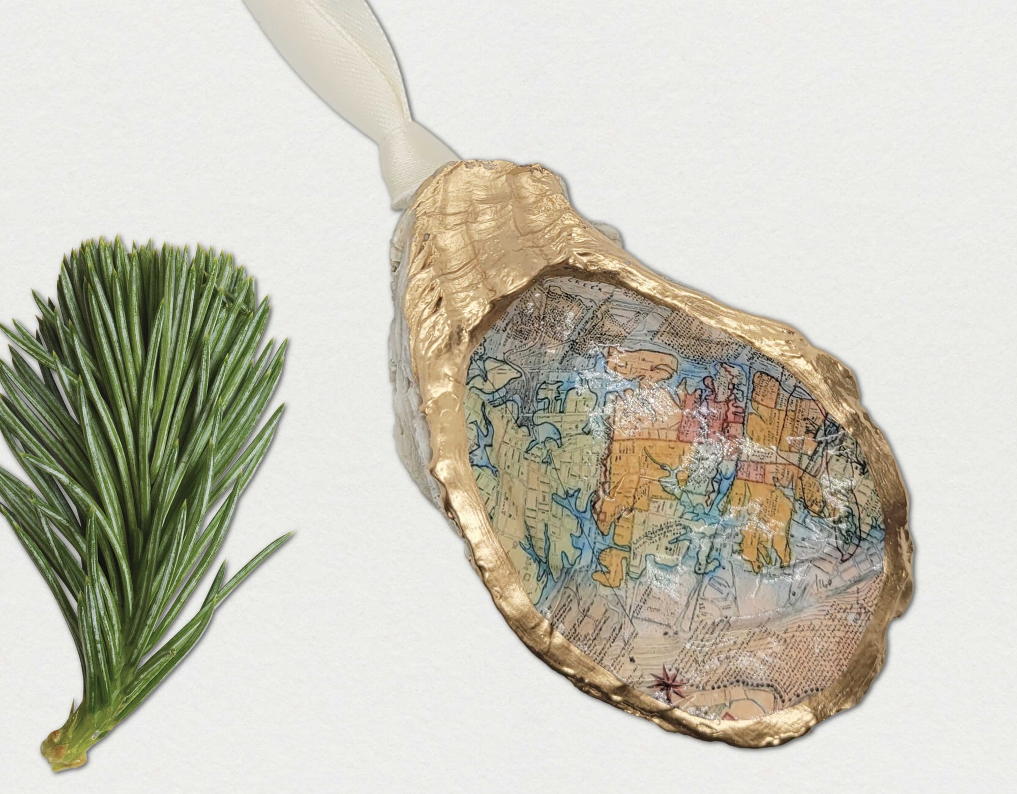 Charleston Map Ornament • Oyster Shell