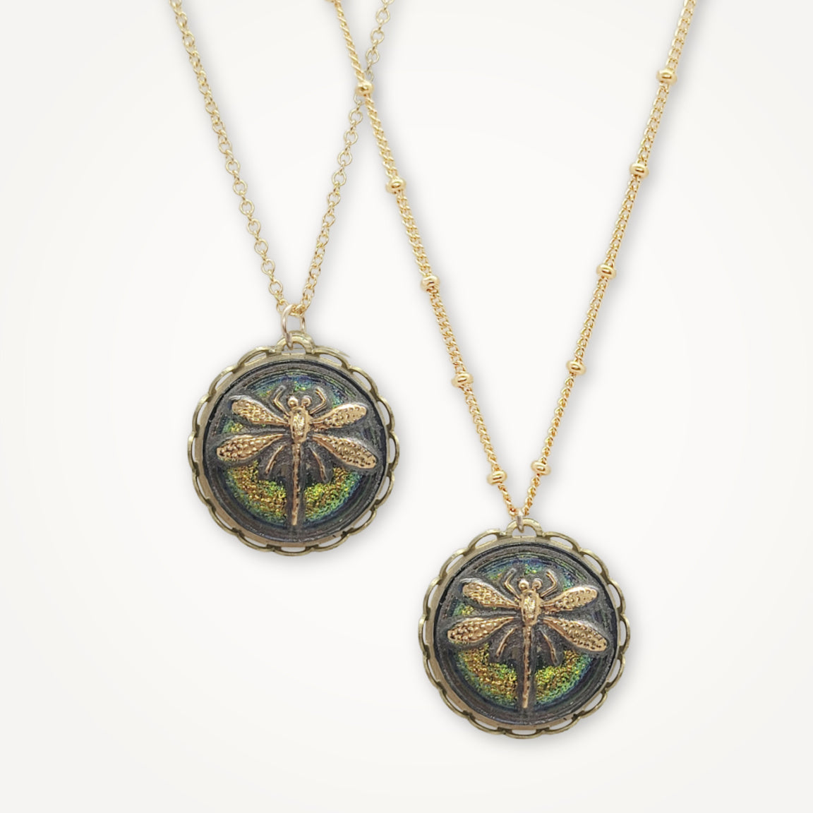 Vintage Button Necklace • Dragonfly
