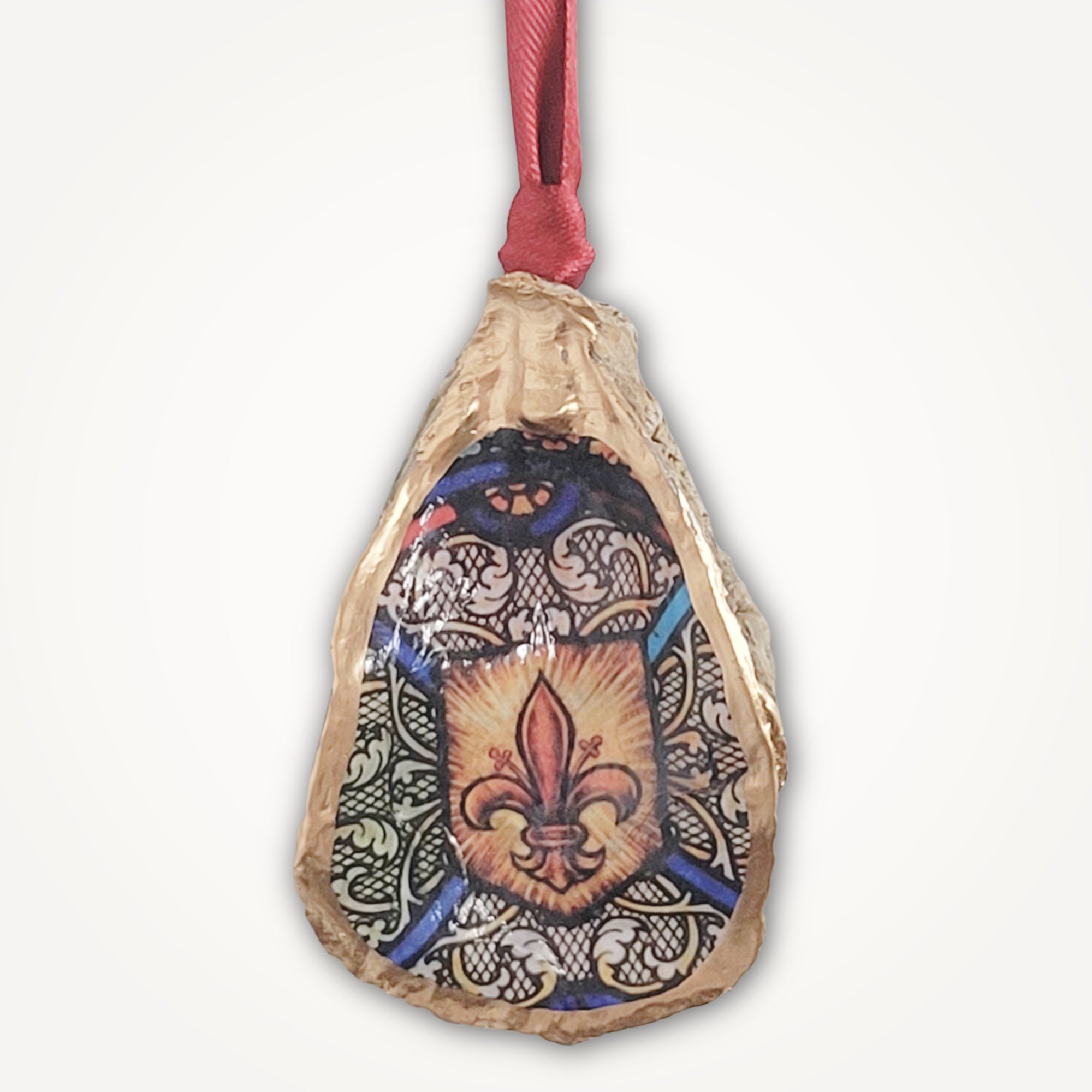 Stained Glass Fleur de Lis Ornament • Oyster Shell