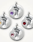 Sterling Silver Baby Footprint Birthstone Charm