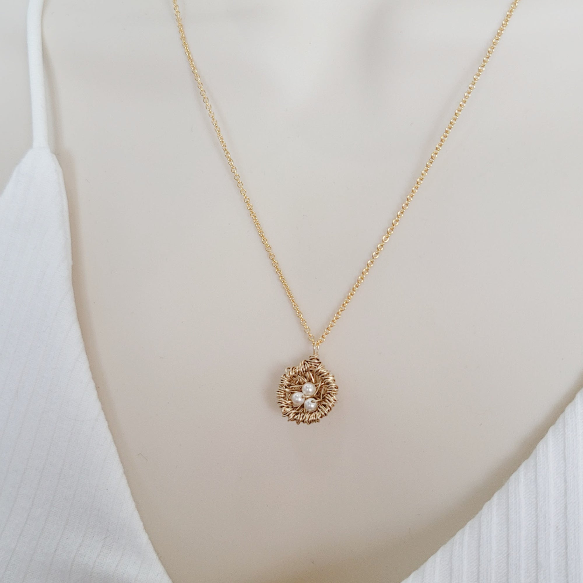 Gold Nest Necklace • Choice of Pearls