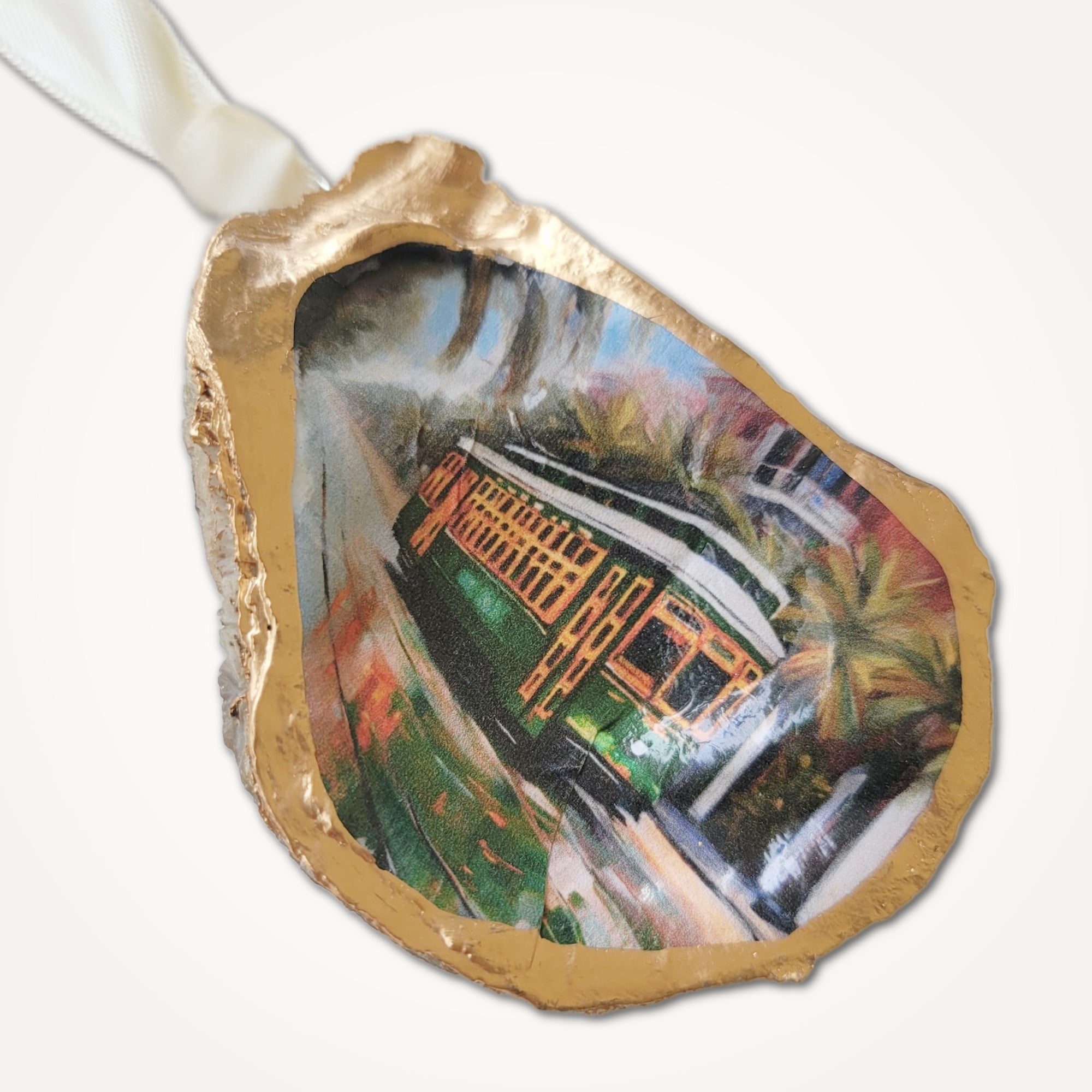 New Orleans Street Car Ornament • Oyster Shell