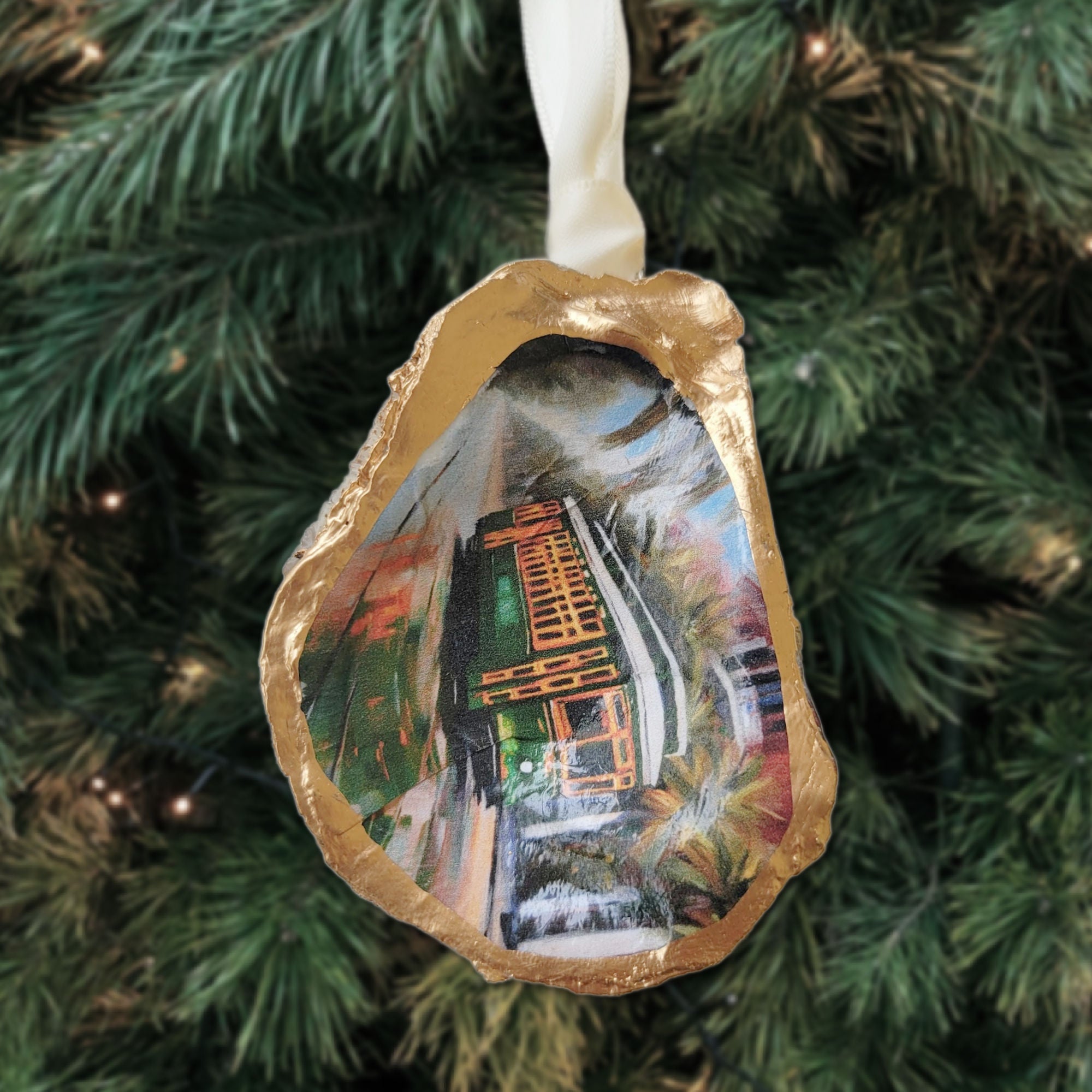 New Orleans Street Car Ornament • Oyster Shell