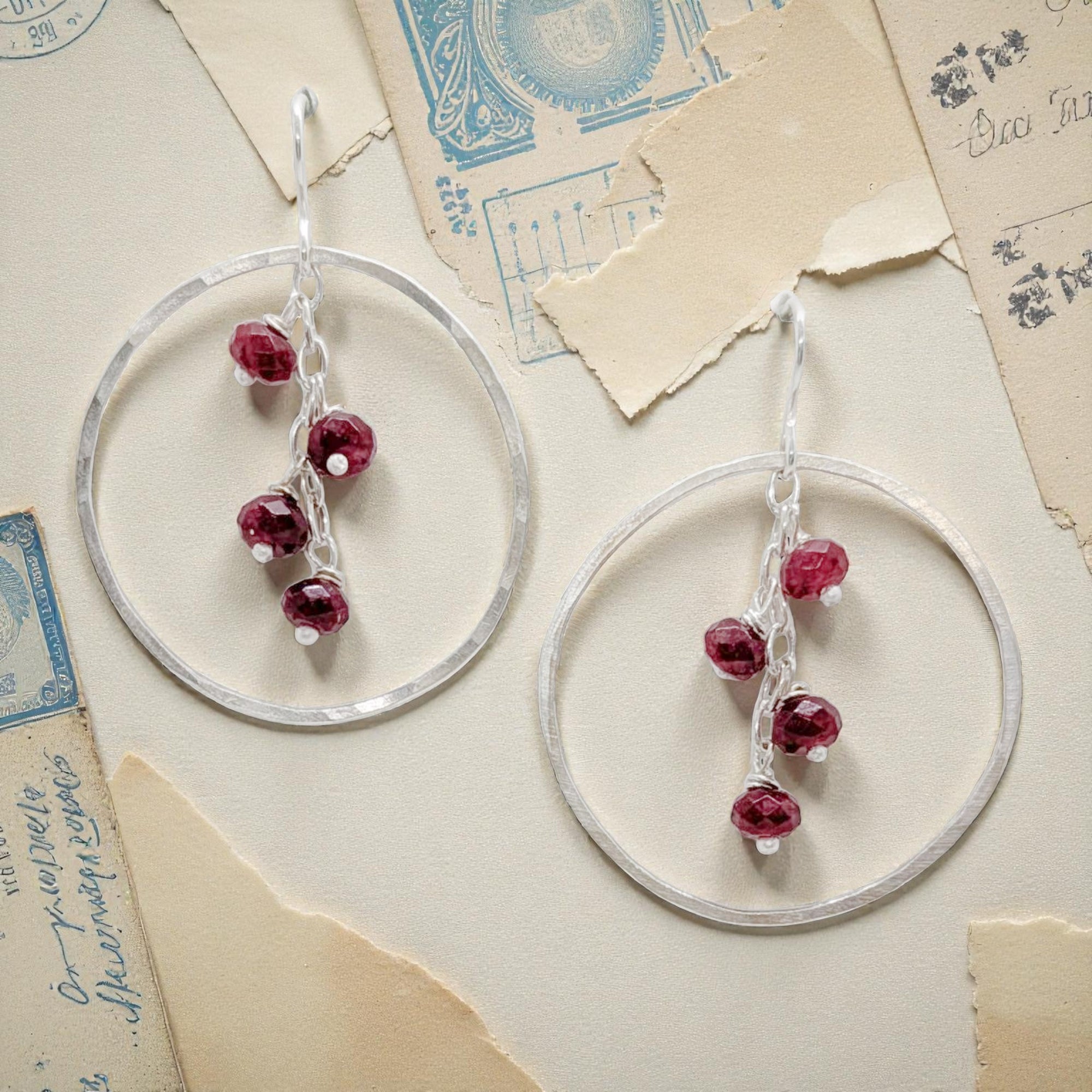 Cluster Hoop Earrings • Garnet
