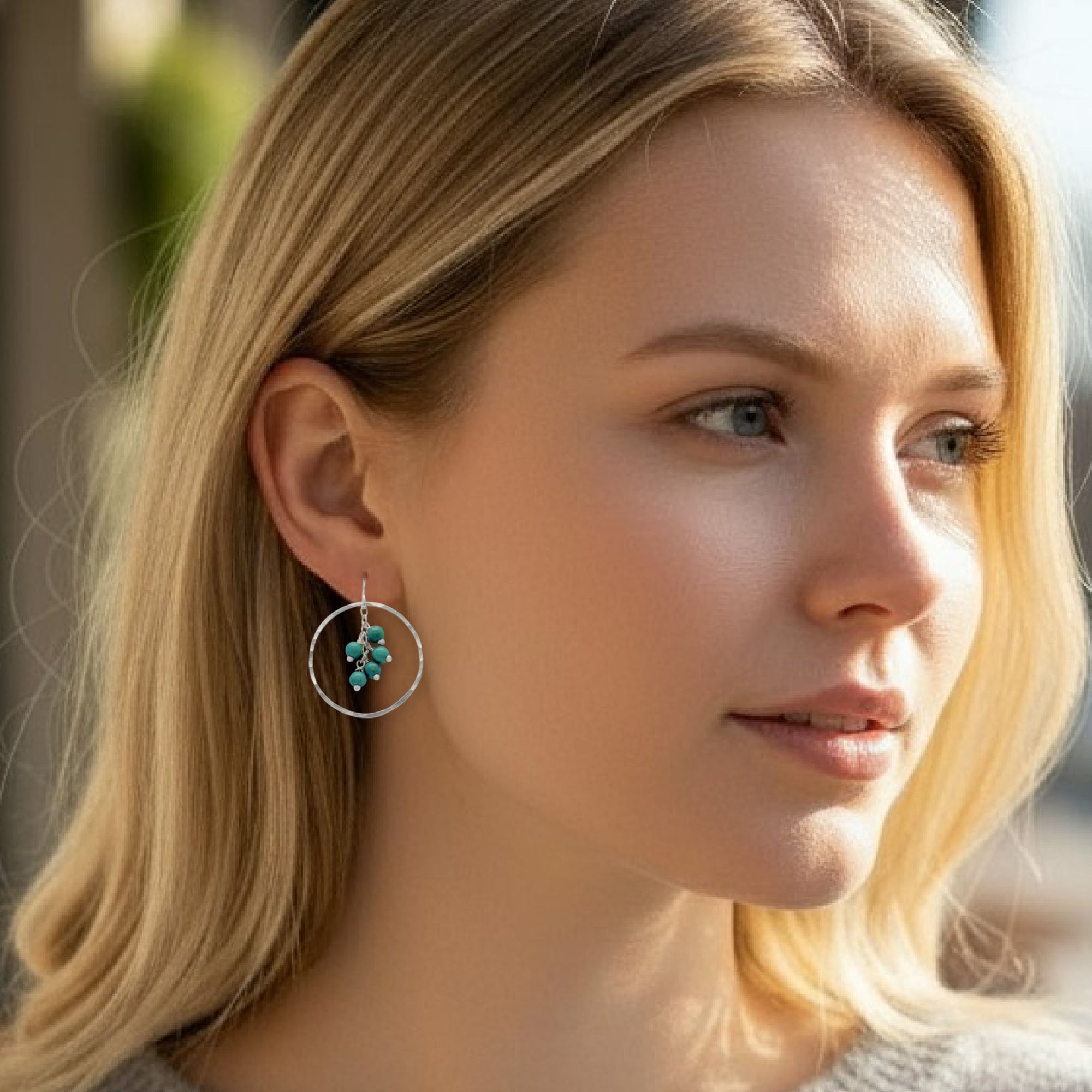 Cluster Hoop Earrings • Green Turquoise