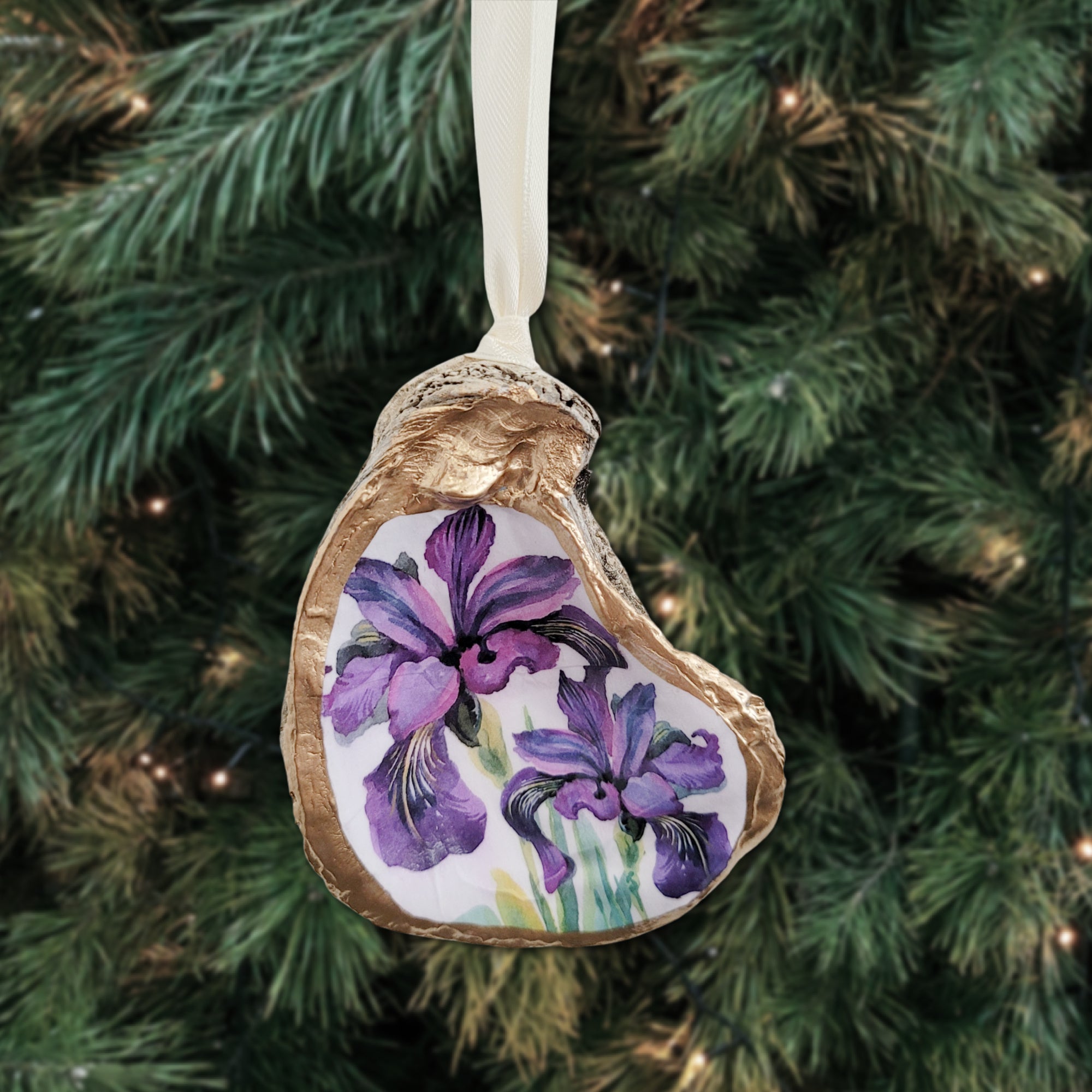 Purple Iris Flower • Oyster Shell Ornament