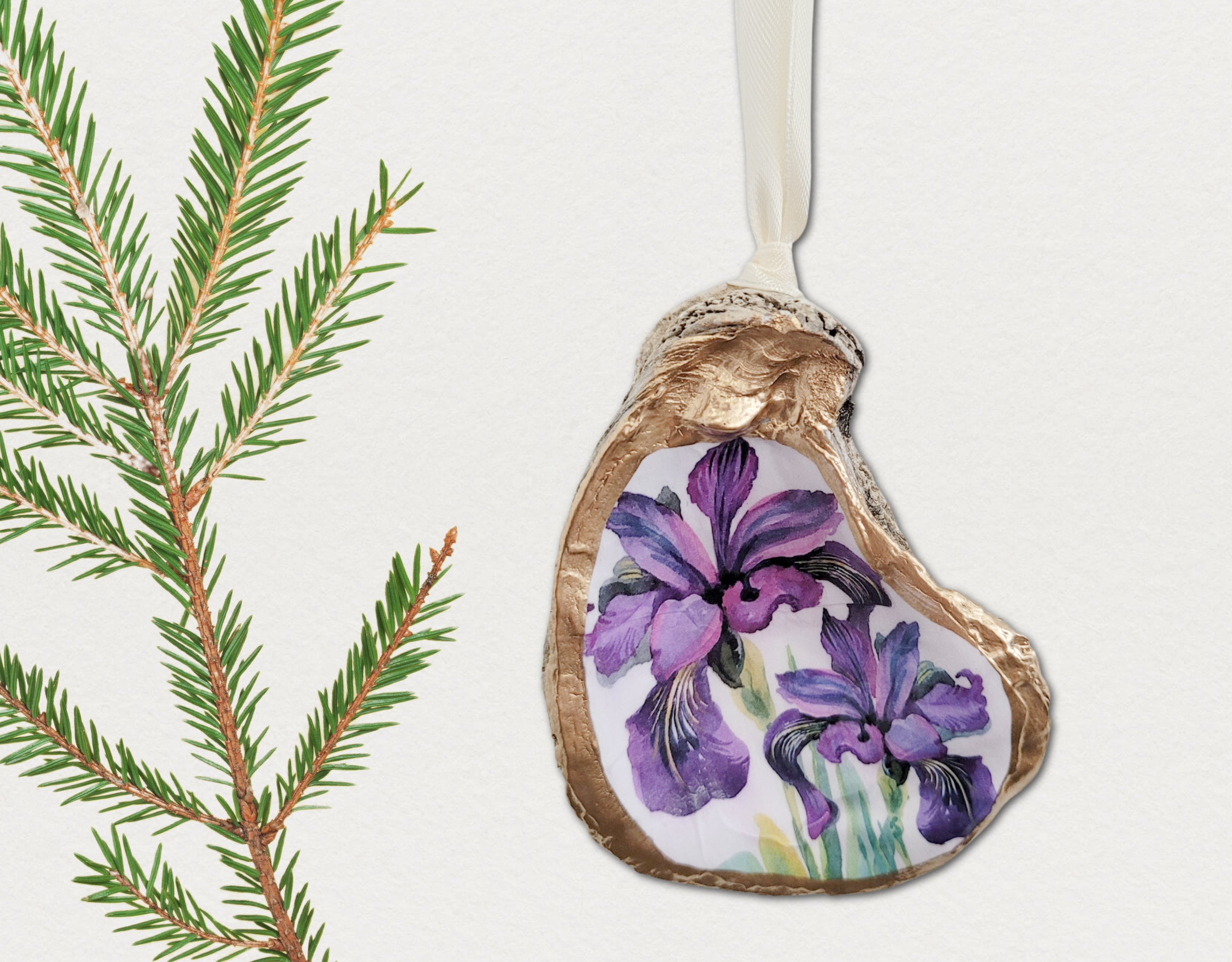 Purple Iris Flower • Oyster Shell Ornament