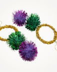 Mardi Gras Earrings Puff Ball Hoop