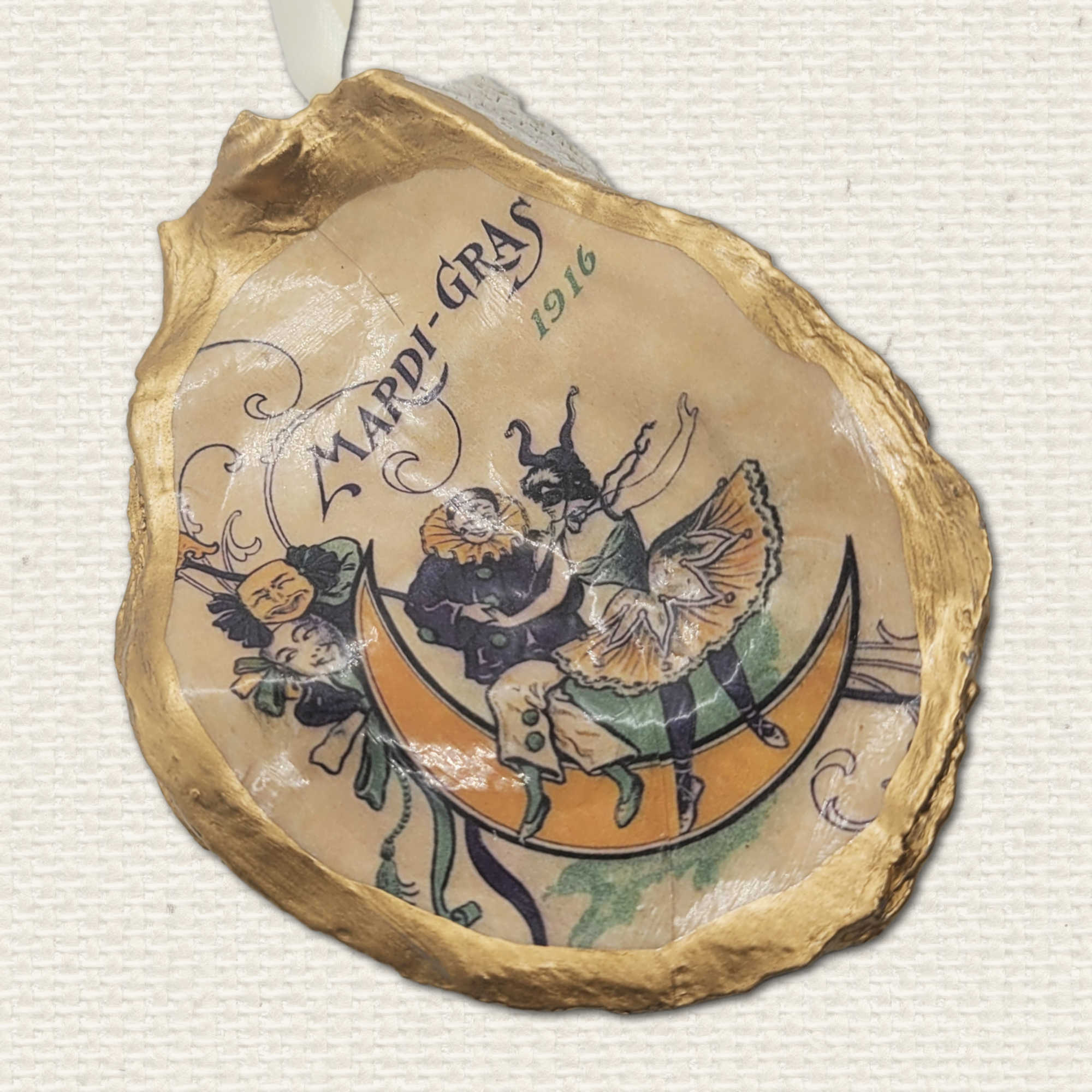 Vintage Mardi Gras Ornament • Oyster Shell
