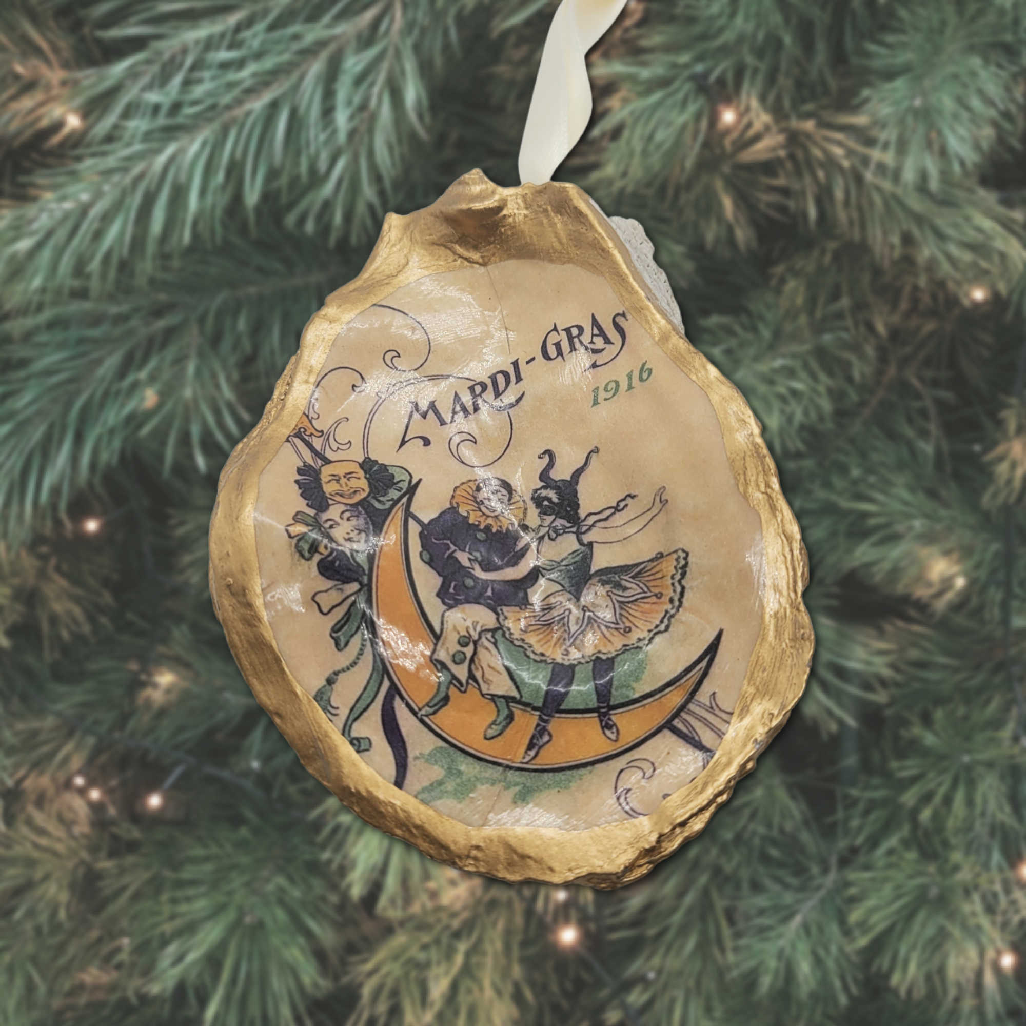 Vintage Mardi Gras Ornament • Oyster Shell