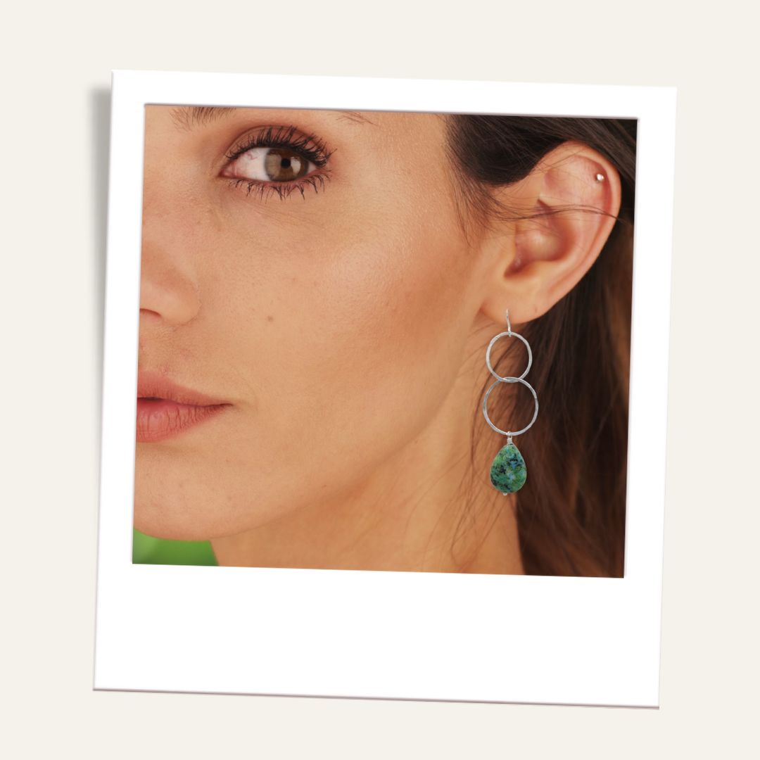 Moon Halo Earrings • Green African Jasper
