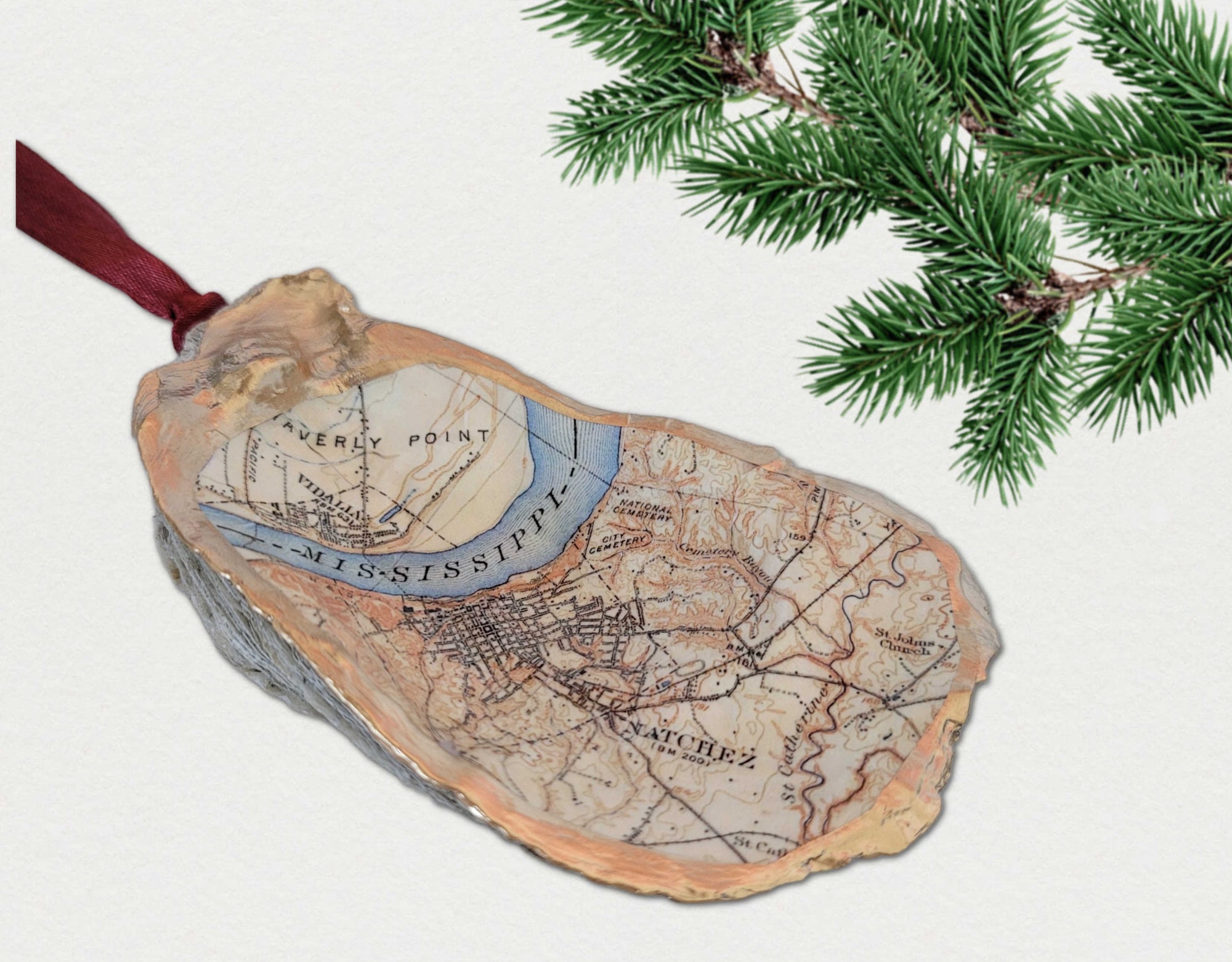 Natchez Mississippi Map Ornament • Oyster Shell