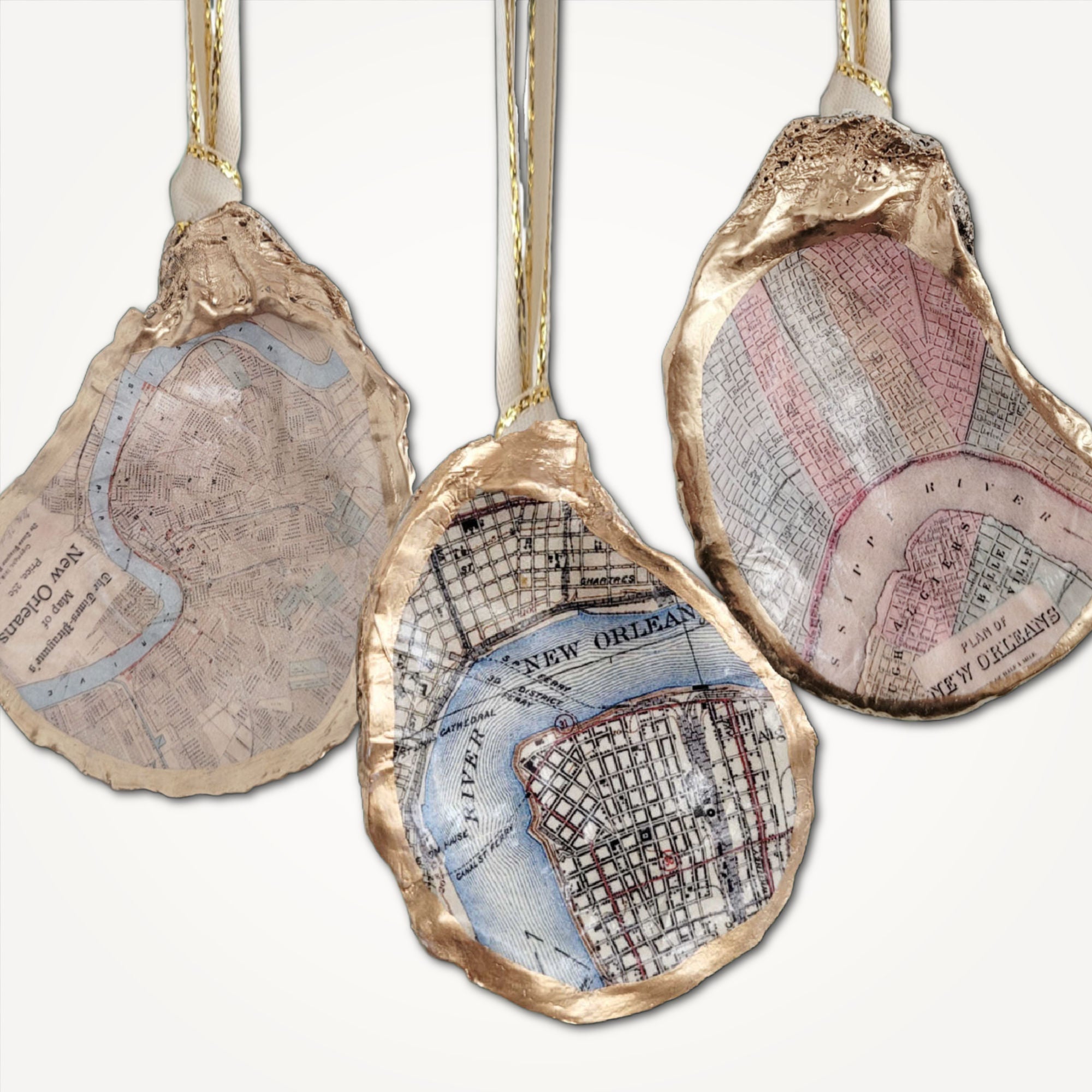 New Orleans Map Oyster Shell Ornament  • Choice of Map