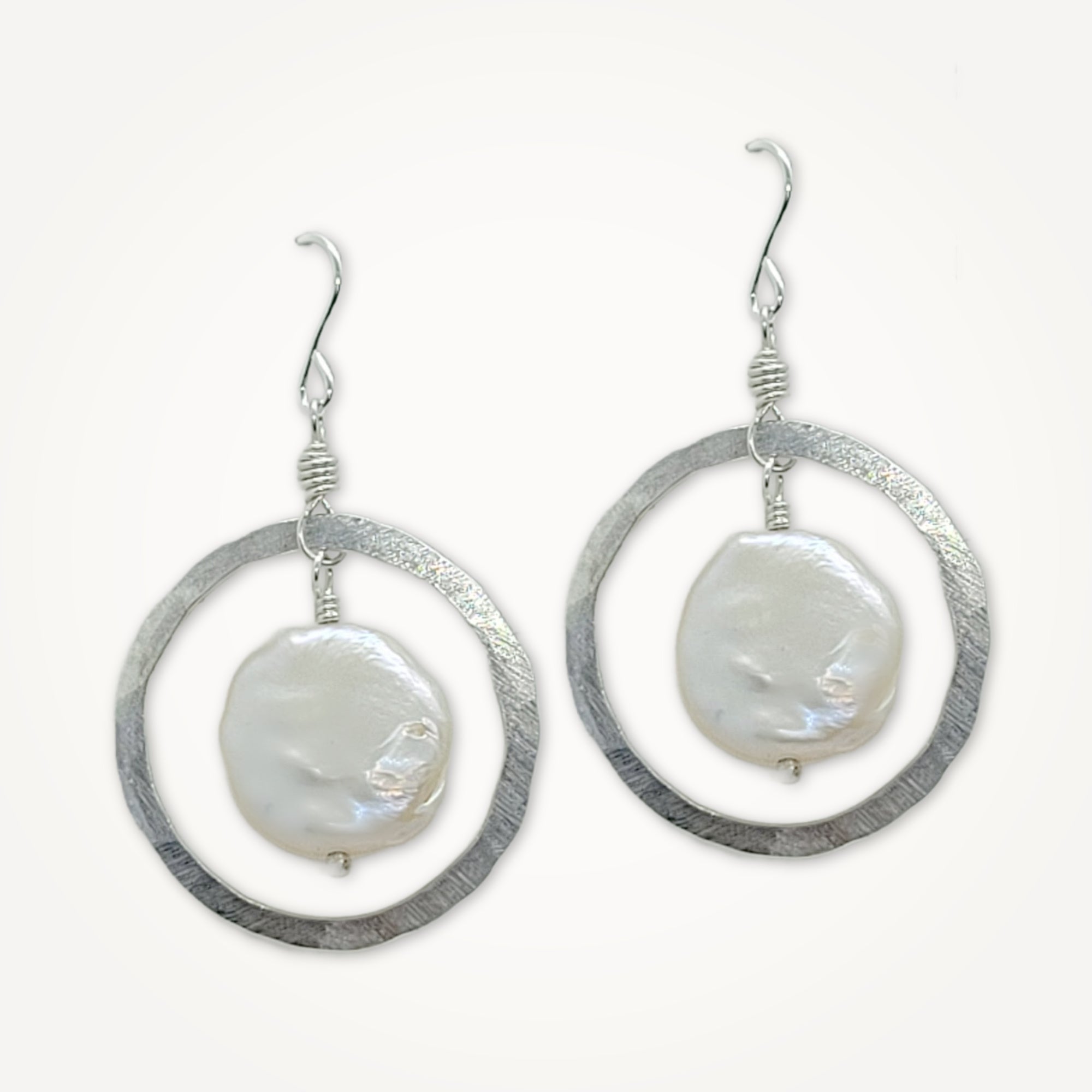 Organic Hoop Earrings • Choice of Coin Pearl