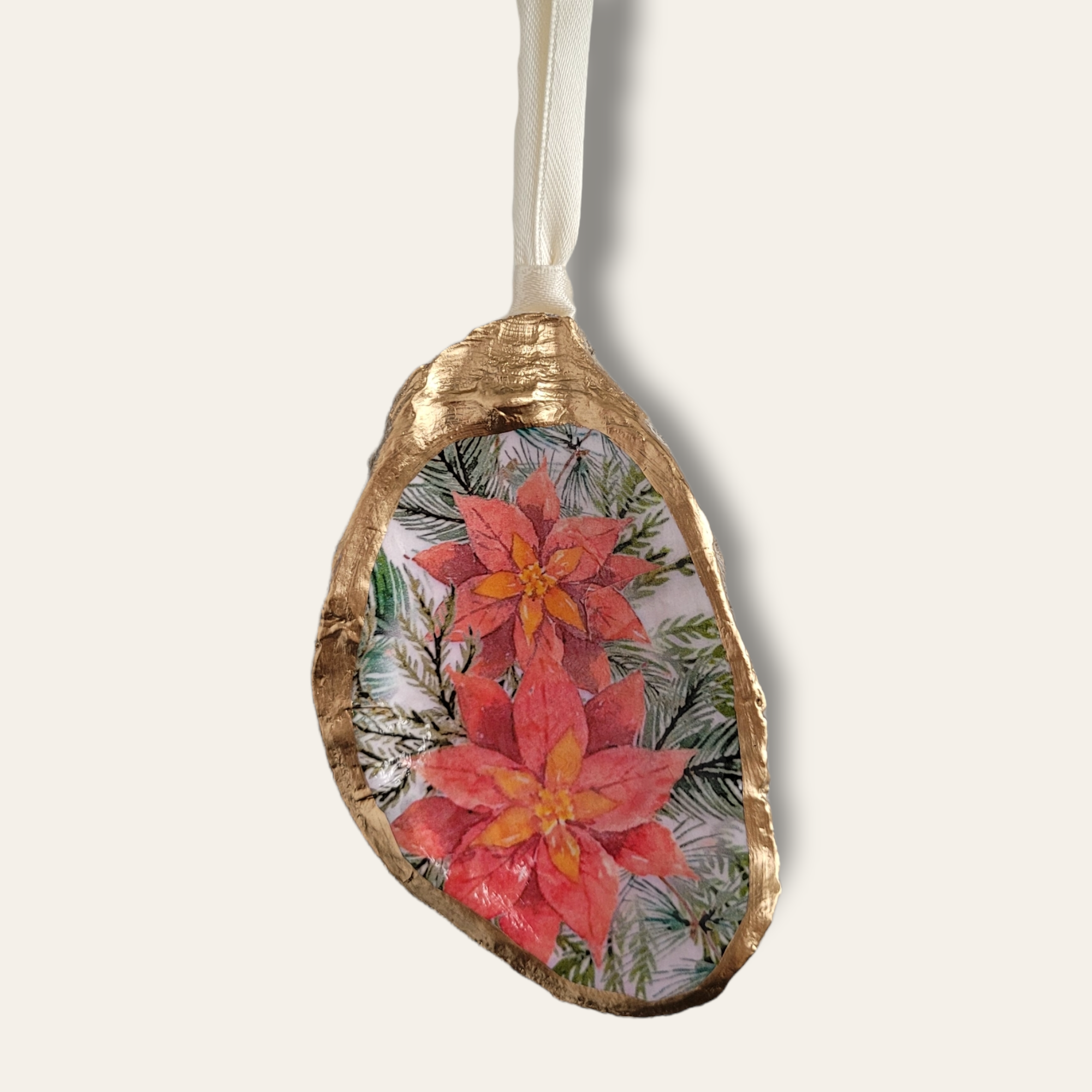 Pointsettia Flower • Oyster Shell Ornament