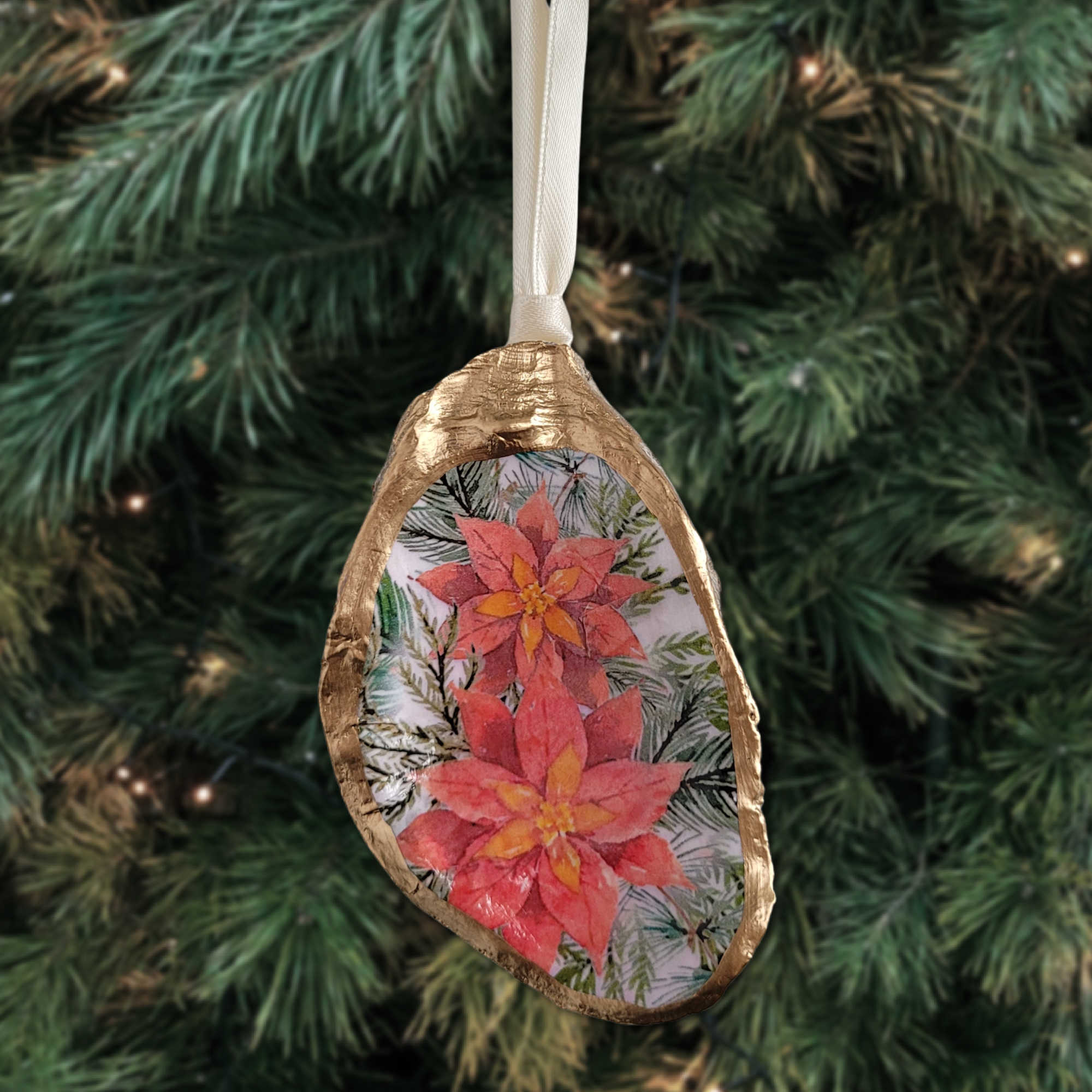 Pointsettia Flower • Oyster Shell Ornament