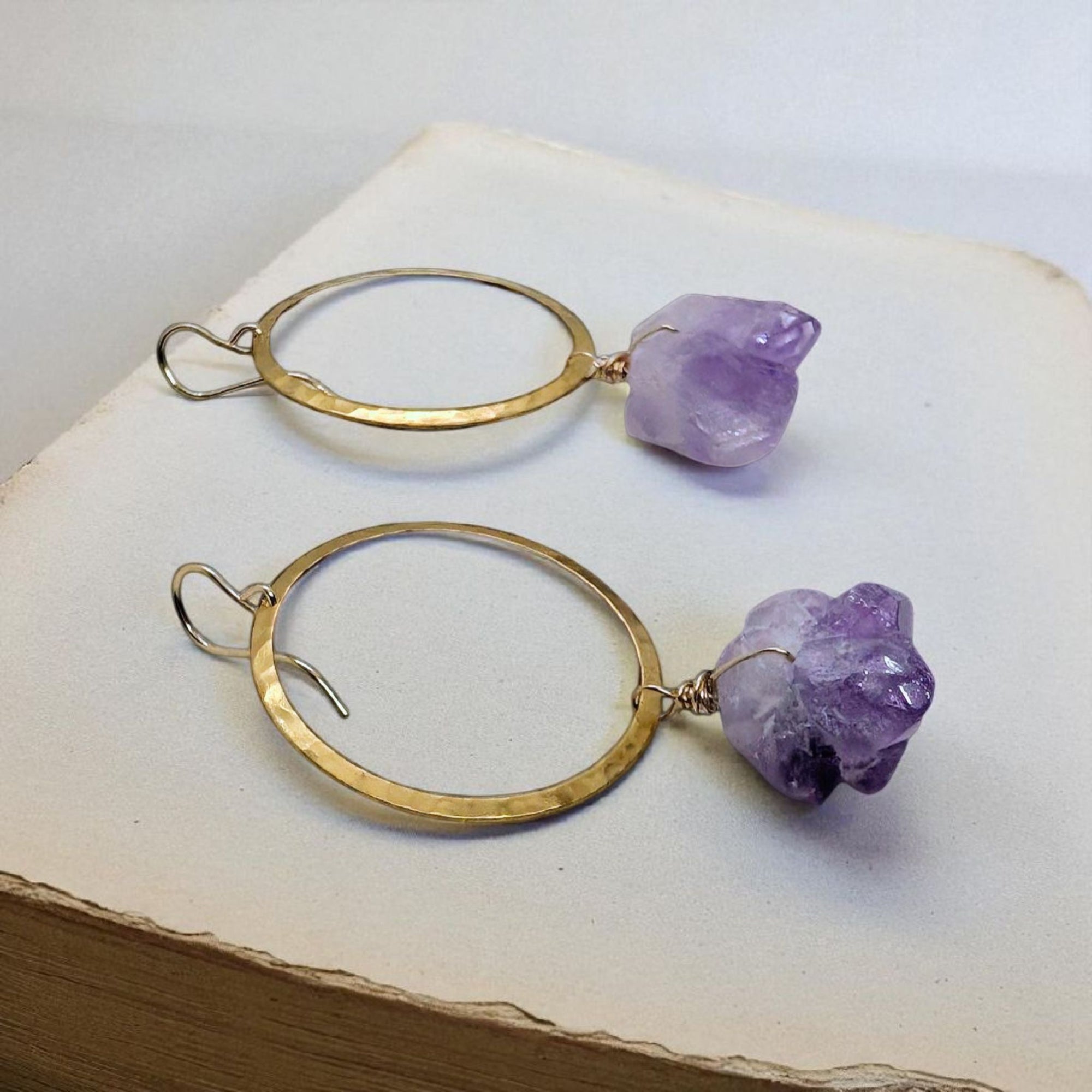 Gold Hoop Earrings • Amethyst