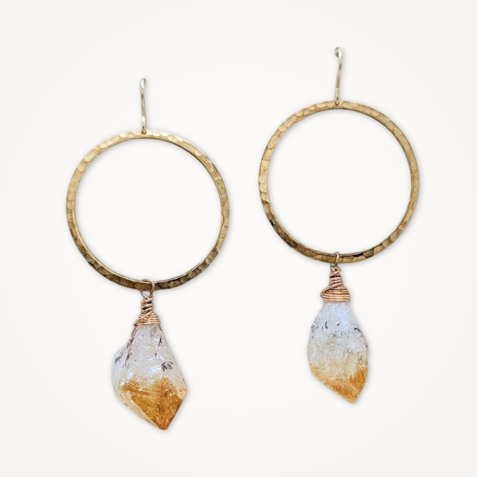 Gold Hoop Earrings • Citrine