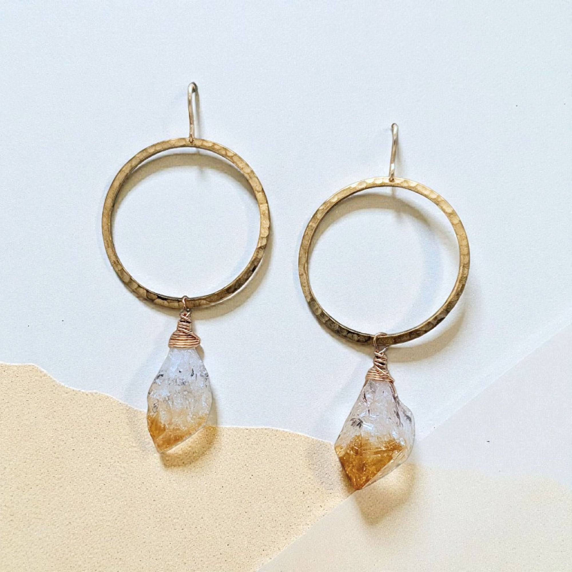 Gold Hoop Earrings • Citrine