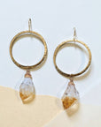 Gold Hoop Earrings • Citrine