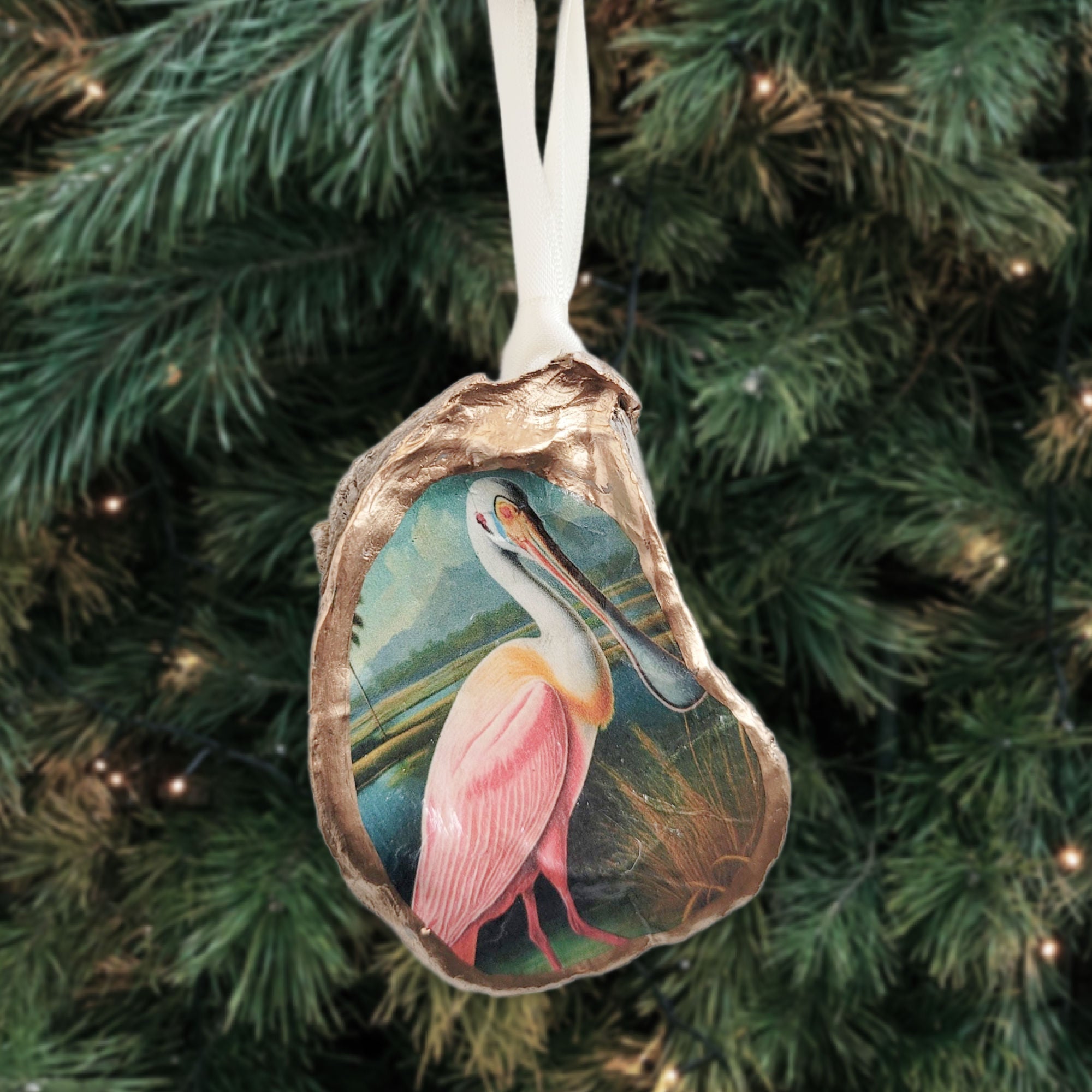 Roseate Spoonbill Ornament • Oyster Shell