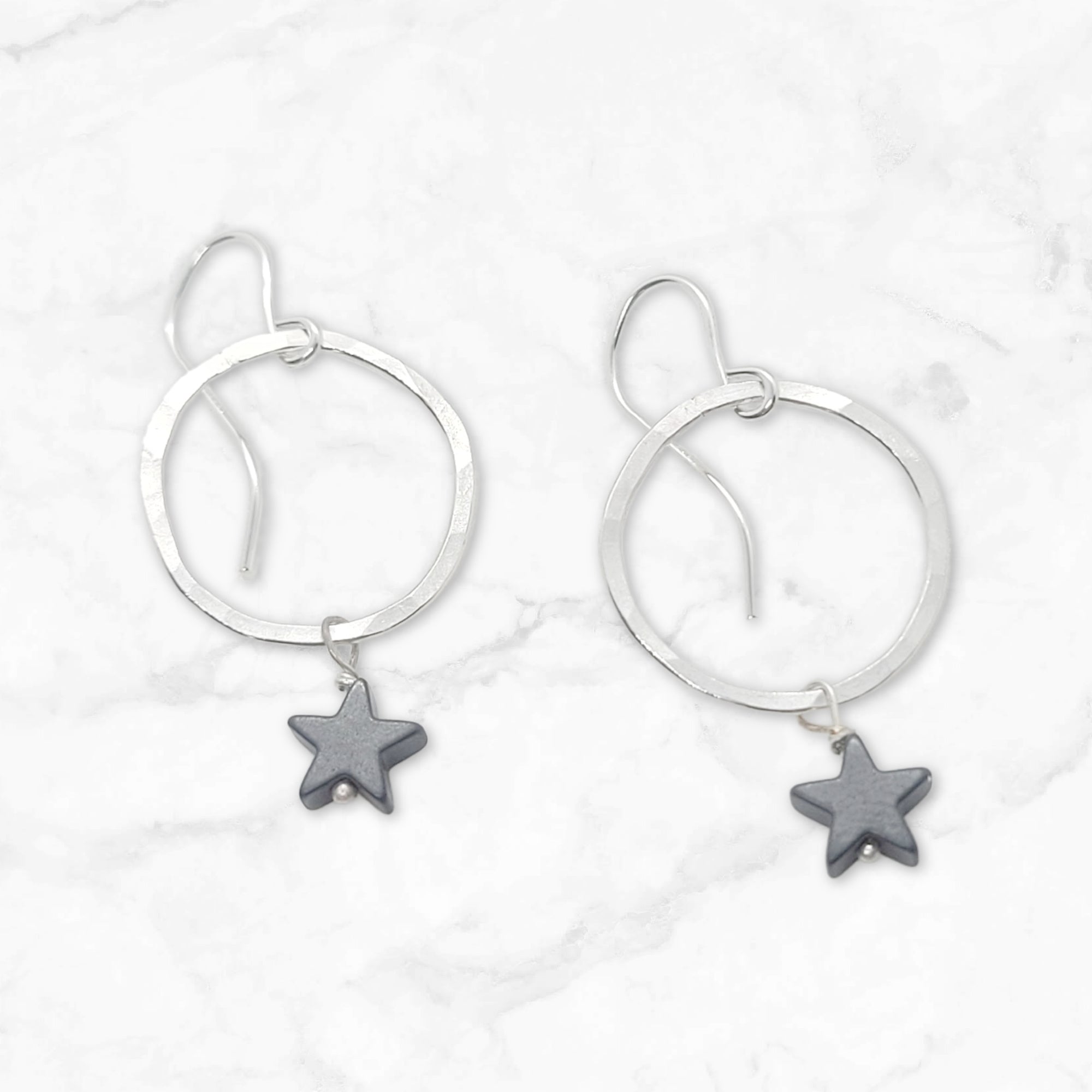 Star Hoop Earrings • Hematite