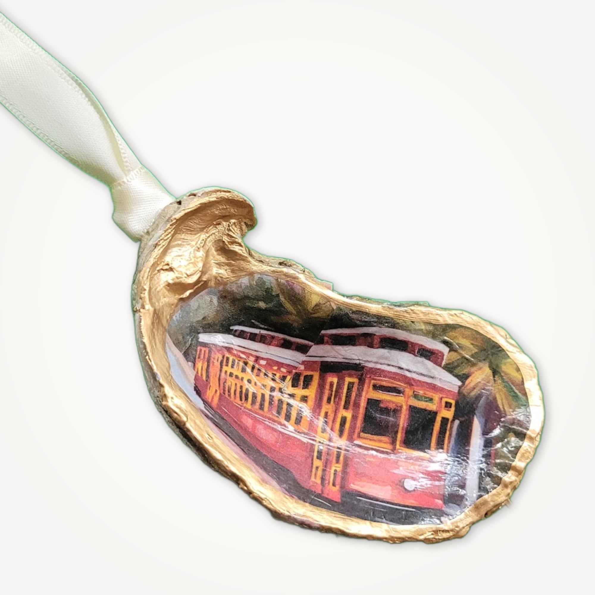 New Orleans Street Car Ornament • Oyster Shell