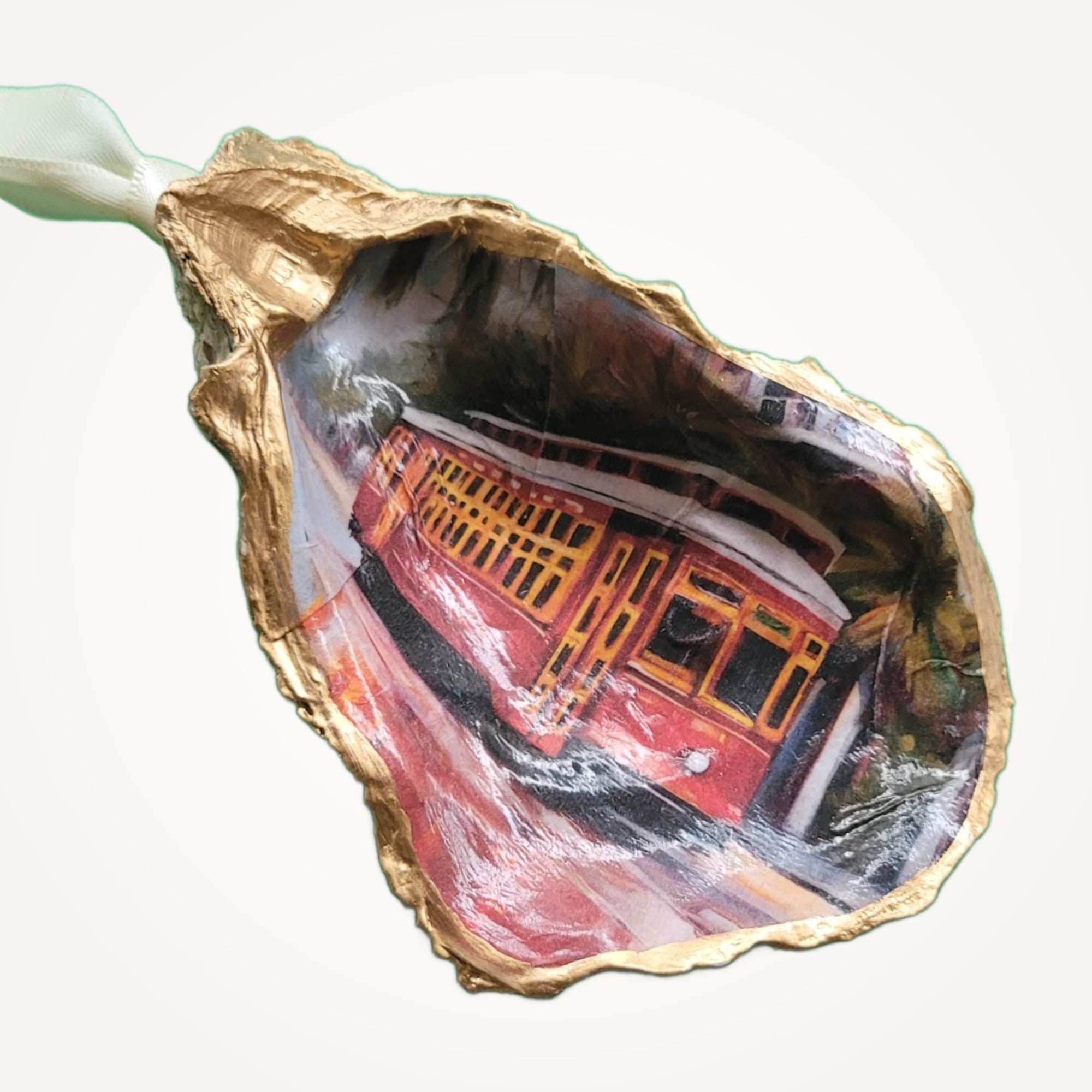 New Orleans Street Car Ornament • Oyster Shell