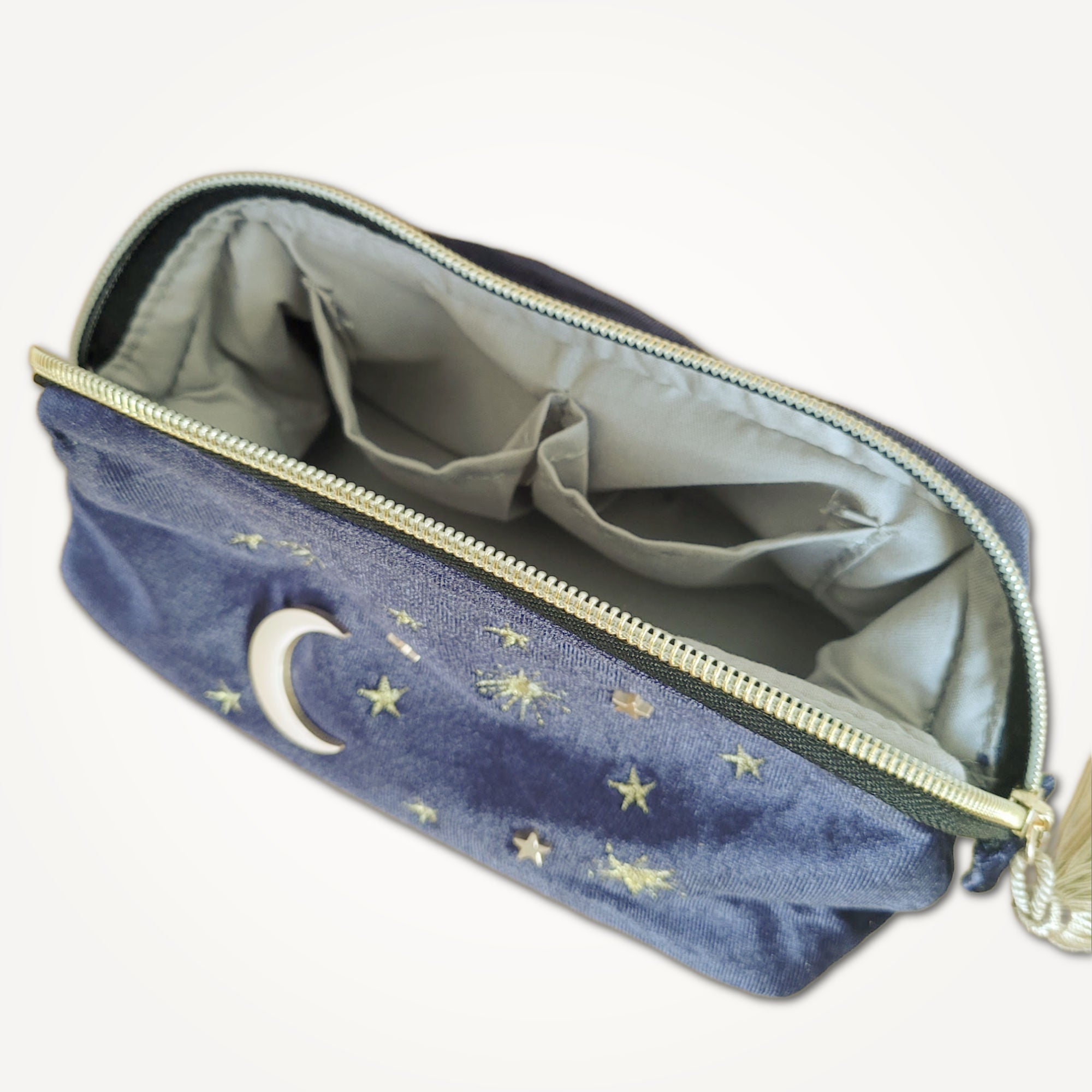 Star &amp; Moon Velvet Zipper Pouch