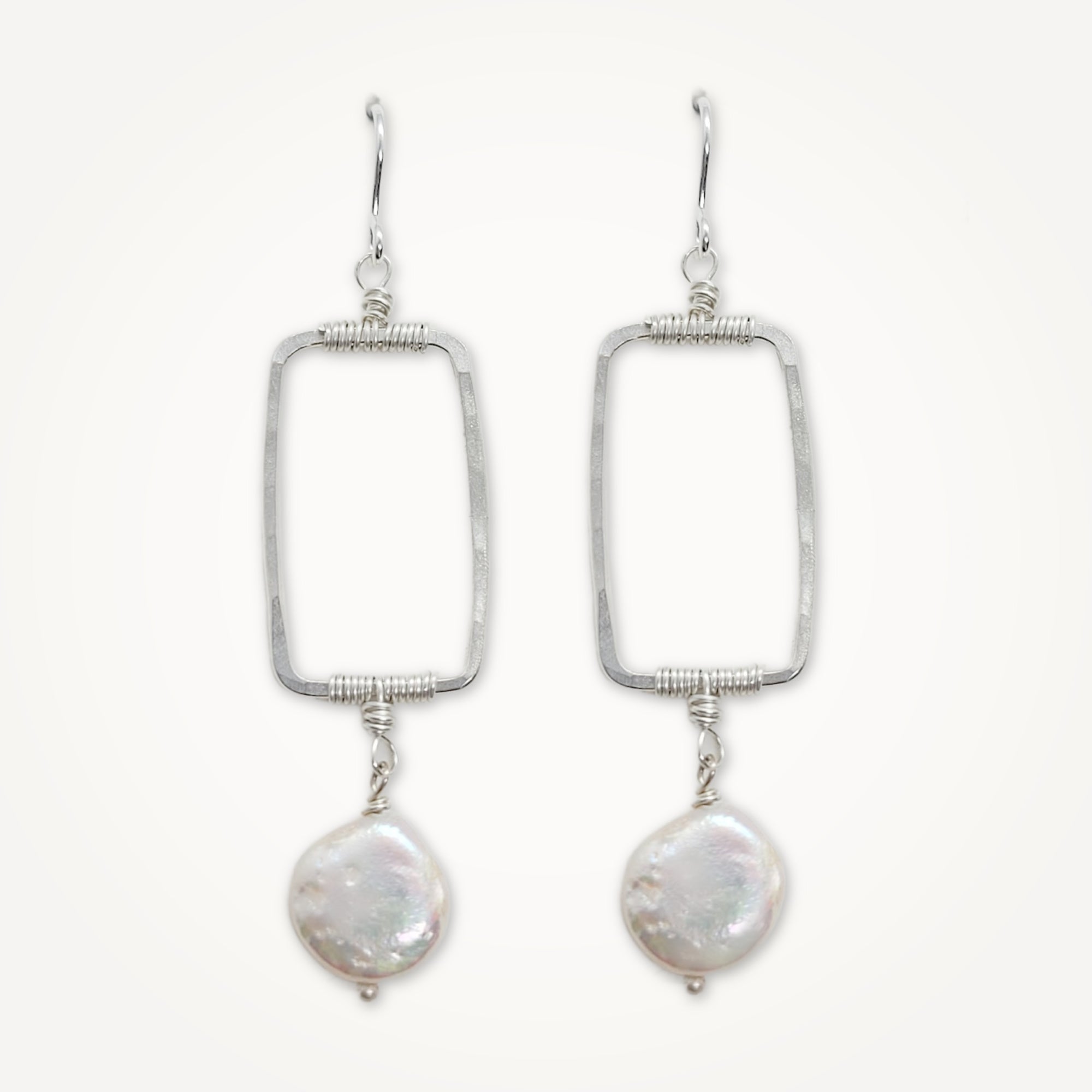 Vertical Frame Earrings • Coin Pearl