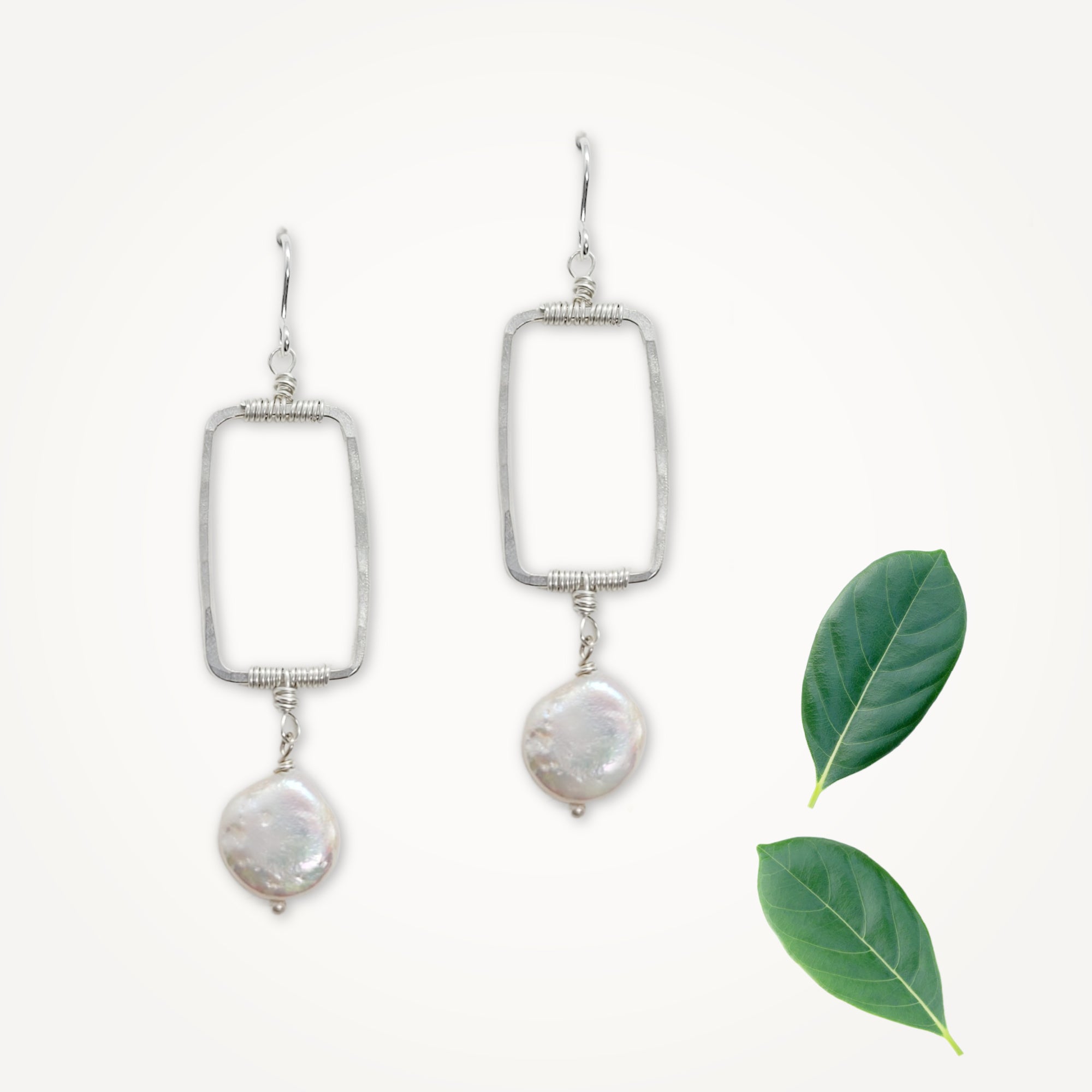 Vertical Frame Earrings • Coin Pearl