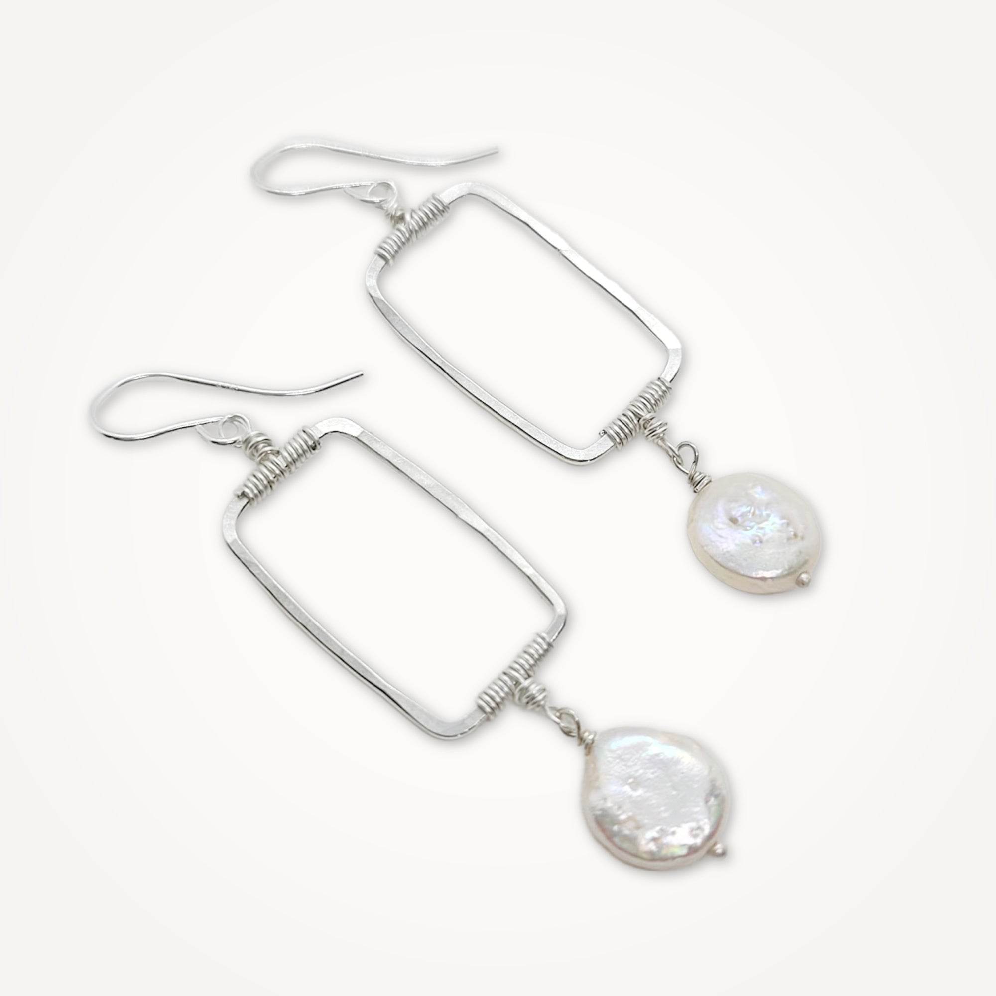 Vertical Frame Earrings • Coin Pearl