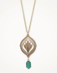 Woodland floral pendant necklace with hex cut green onyx gemstone