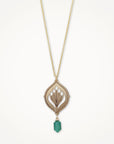 Botanical pendant necklace with hex cut green onyx gemstone