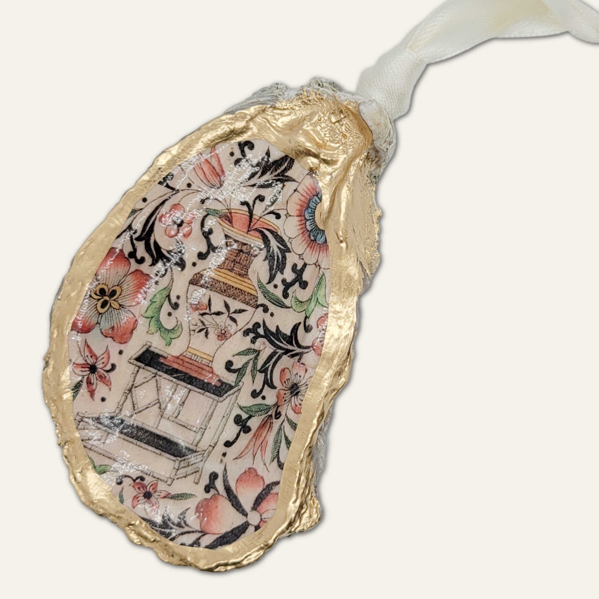 Floral Chinoiserie Ornament • Oyster Shell