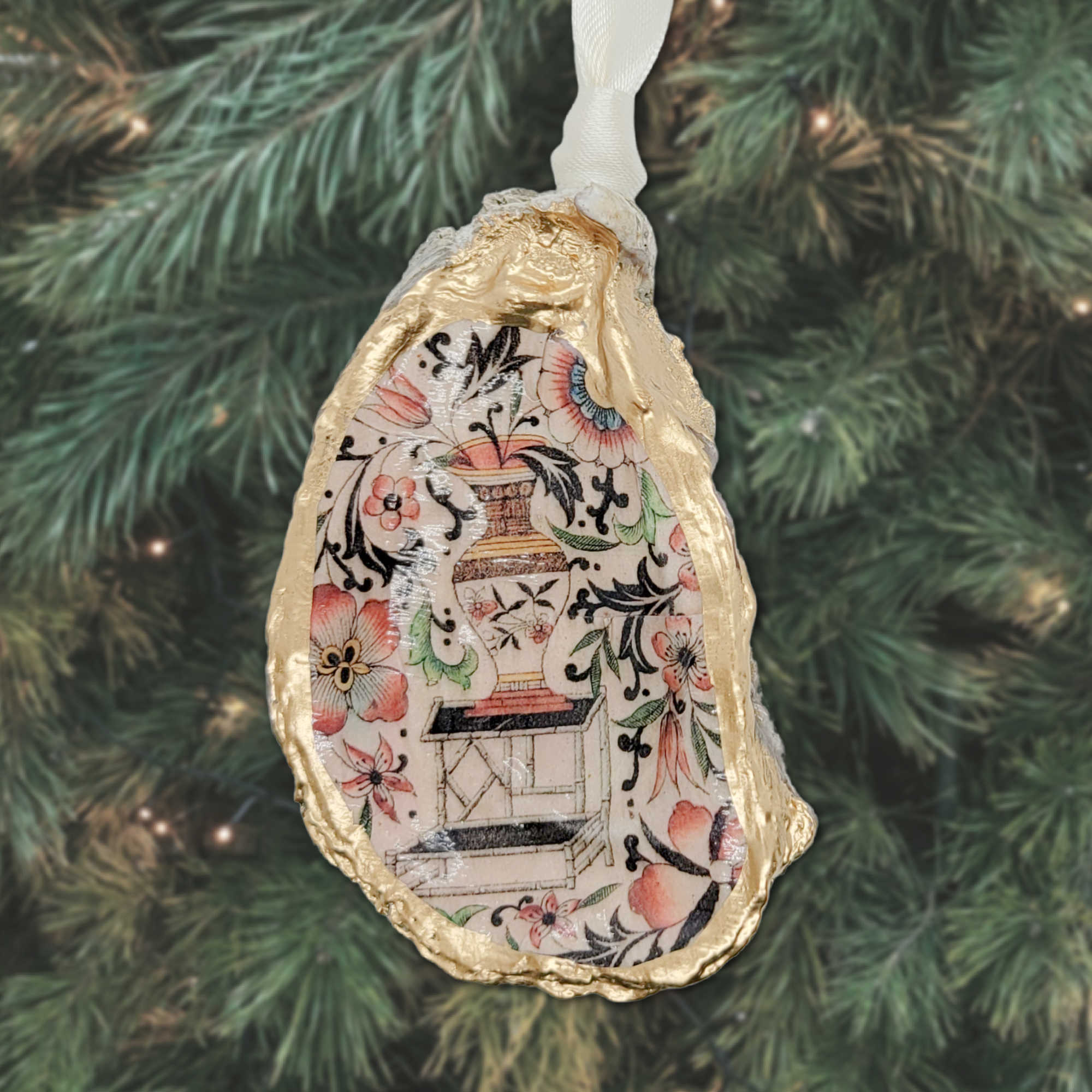 Floral Chinoiserie Ornament • Oyster Shell