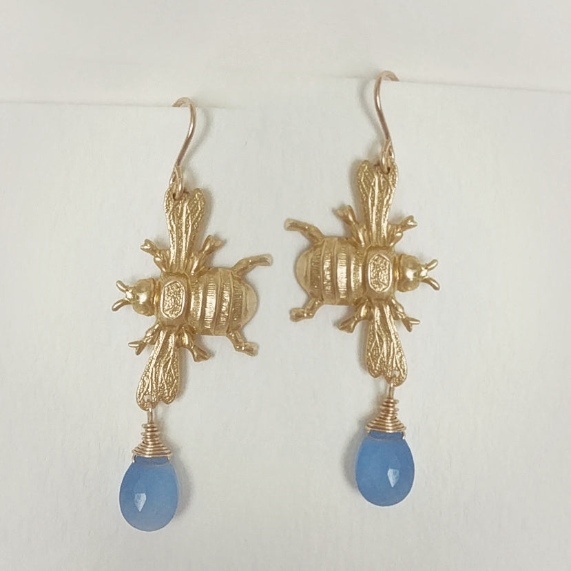 Sideways Bee Earrings • Choice of Gemstone