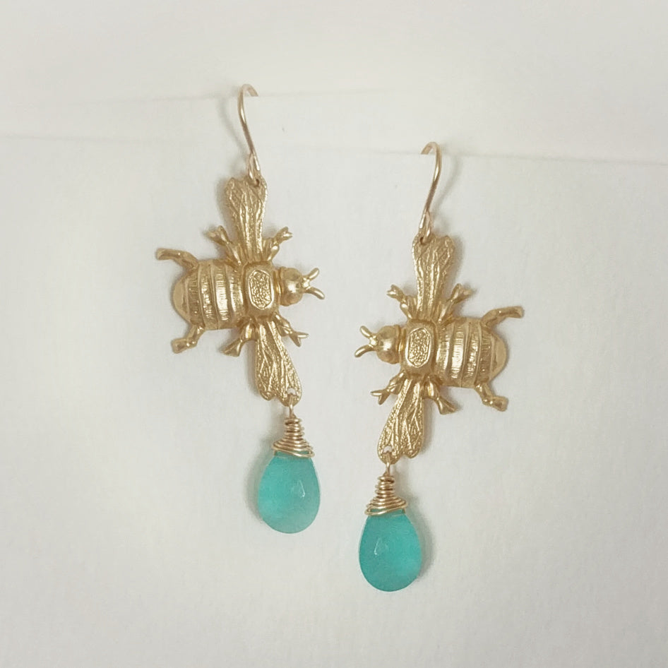 Sideways Bee Earrings • Choice of Gemstone