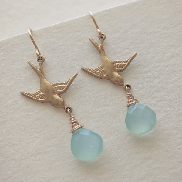 Little Bird Earrings • Light Blue Chalcedony