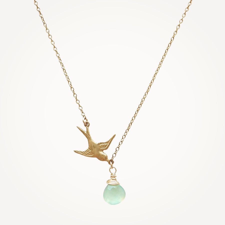 Little Bird Necklace with Sky Blue Gemstone Beatrixbell
