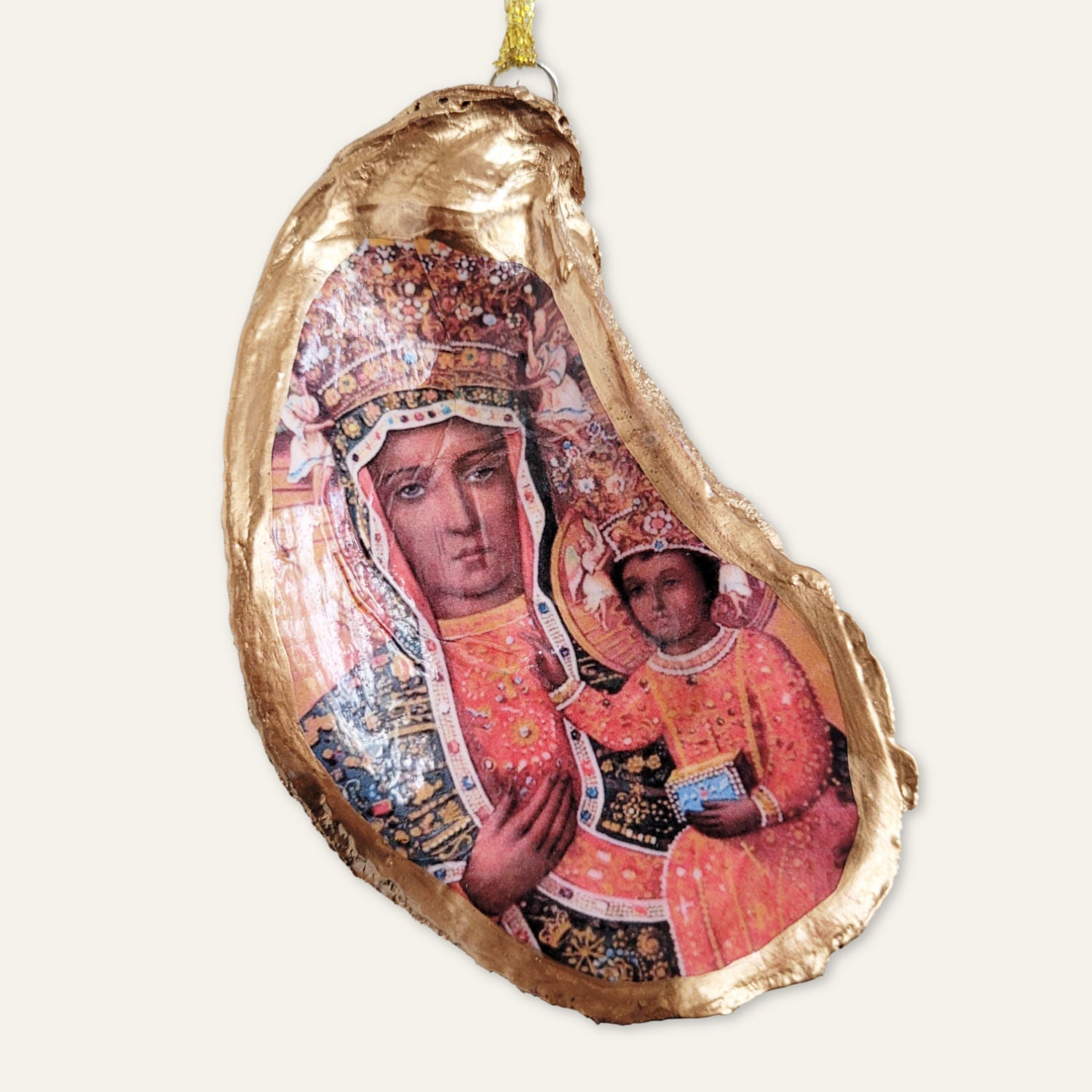 Madonna and Child Christmas Oyster Shell Ornament • Choice of Design